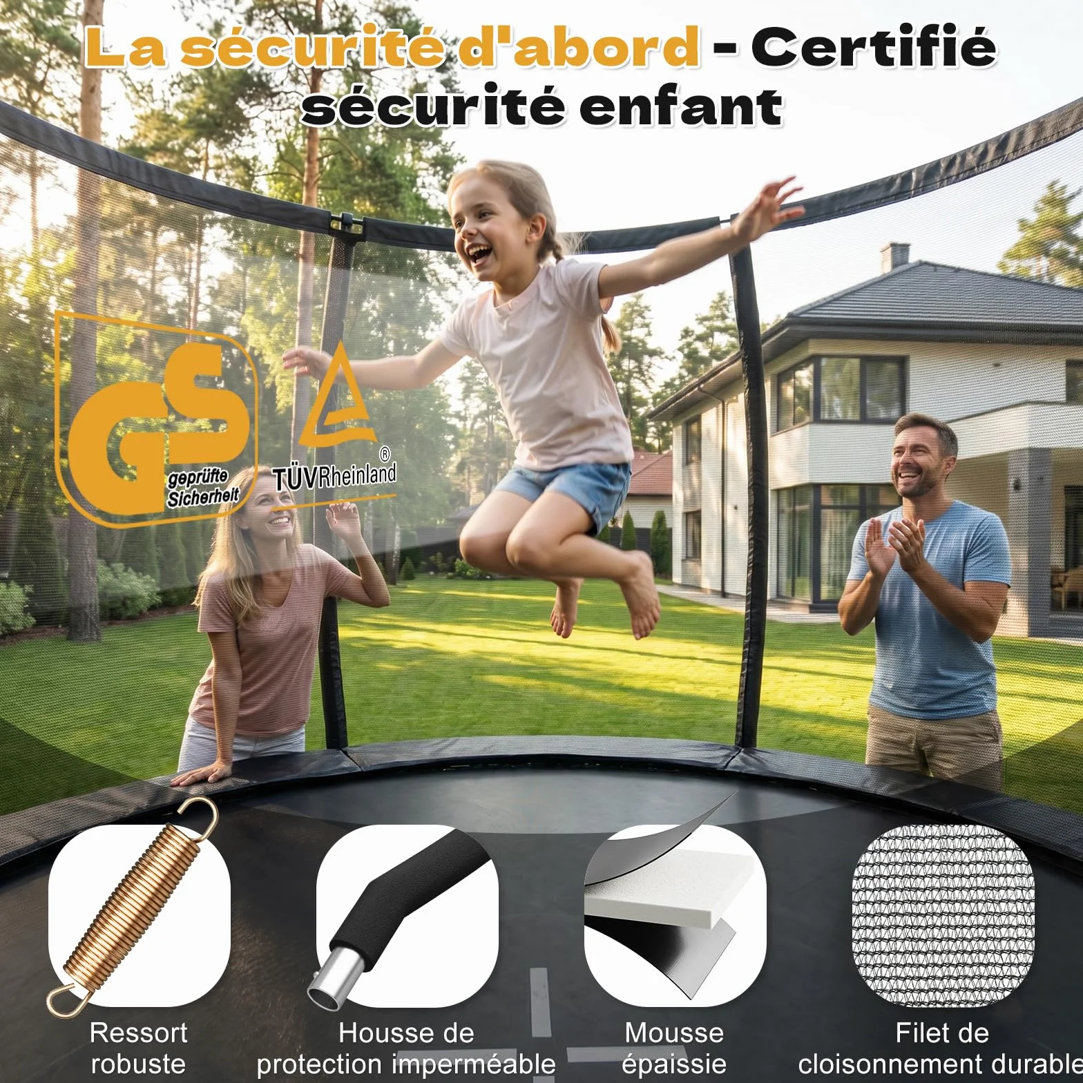 JUMMICO Trampoline d'extérieur Ø 366 cm avec Filet de sécurité certifié GS pour Enfants, capacité 150kg