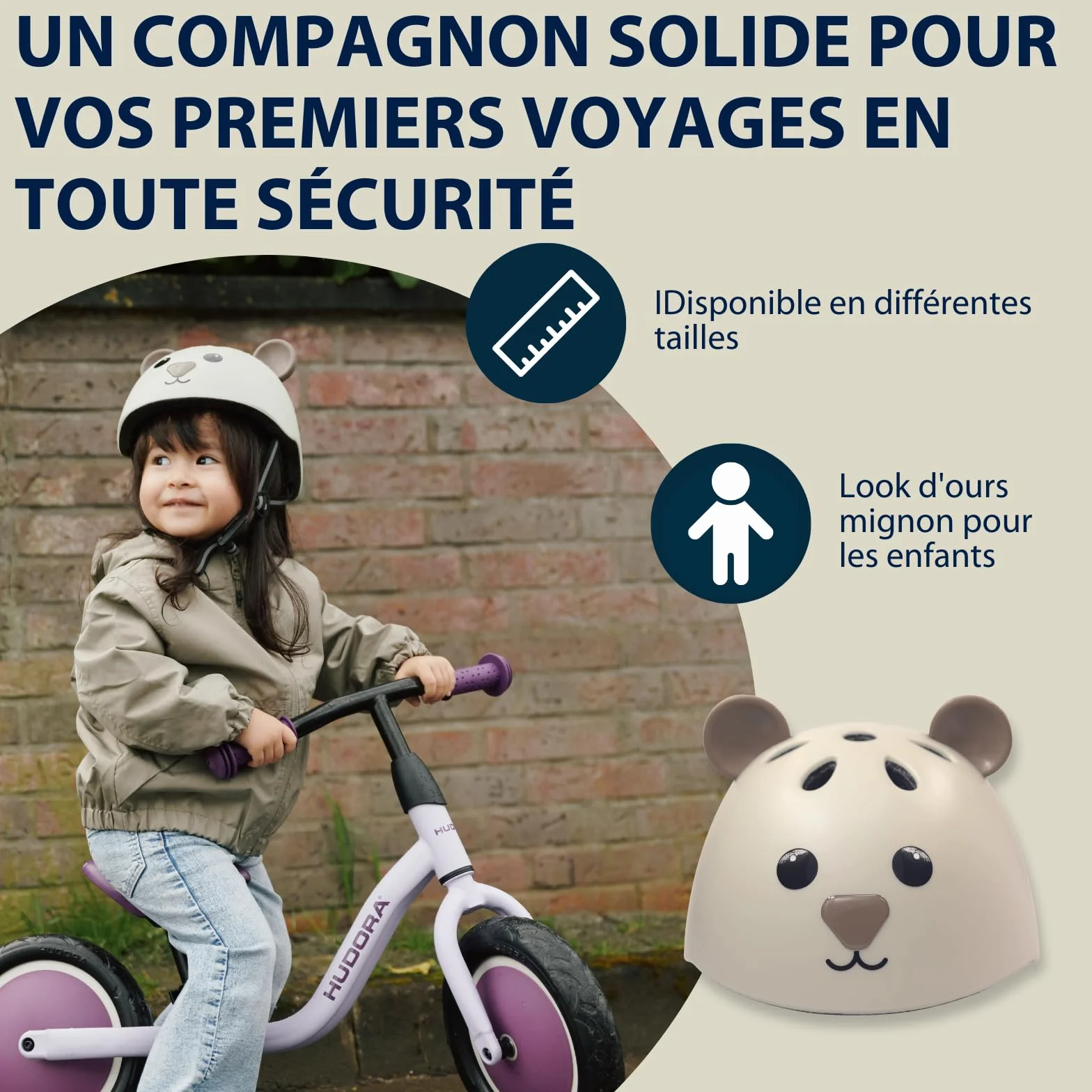 HUDORA Casque Enfants Beary XXS/XS Motif Ours pour Draisienne Trottinette Vélo
