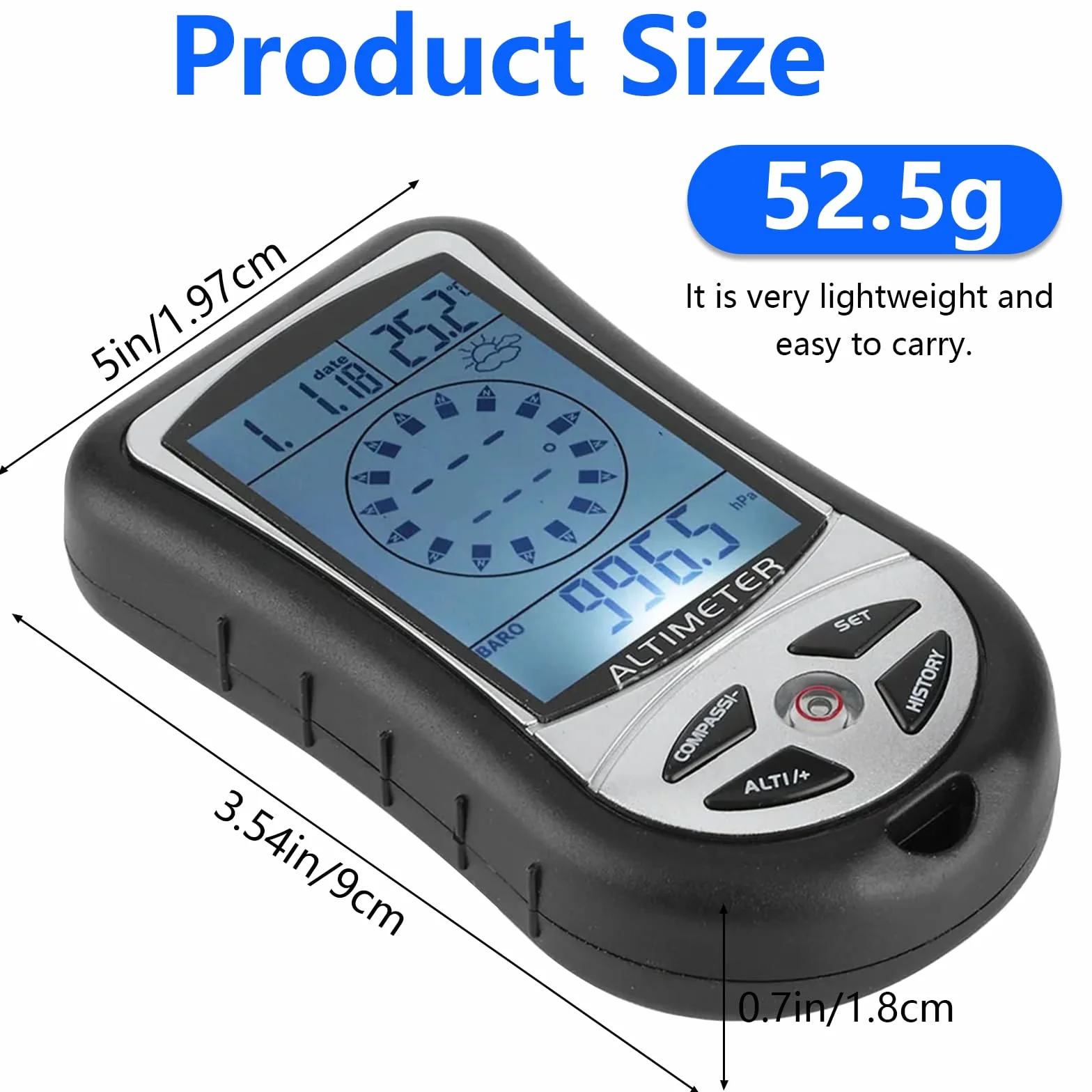 Altimètre numérique 8 en 1 baromètre boussole thermomètre pour alpinisme extérieur 2300-29500 pi 1100 mbar