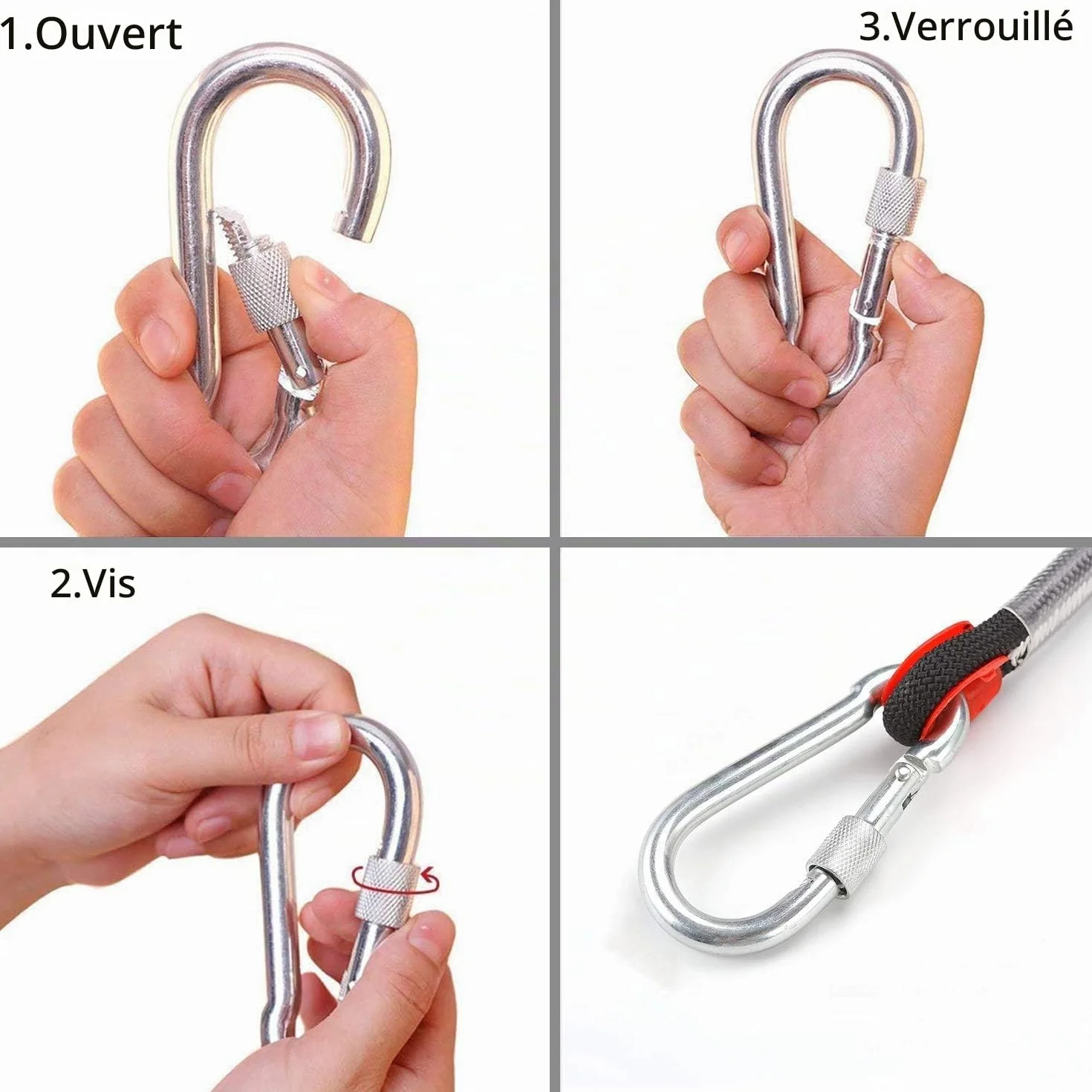Corde d'escalade statique 10 mm Nylon sécurité extérieure avec mousquetons