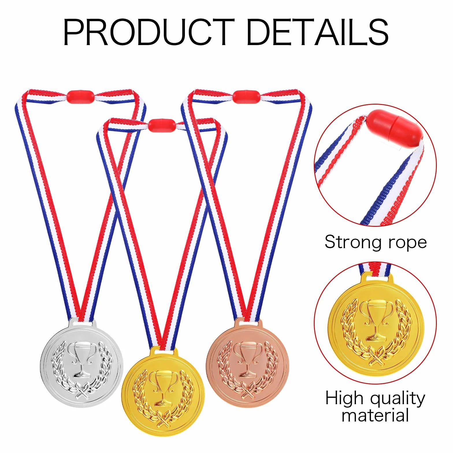Médailles en plastique or argent bronze 5,1 cm lot de 3 pour récompenses sports compétitions