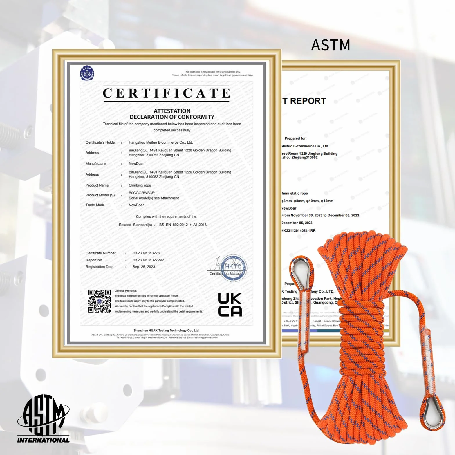 NewDoar 14KN Corde d'escalade Statique 8mm Cordon Accessoire 10m 20m 30m 50m avec 2 Mousquetons Orange