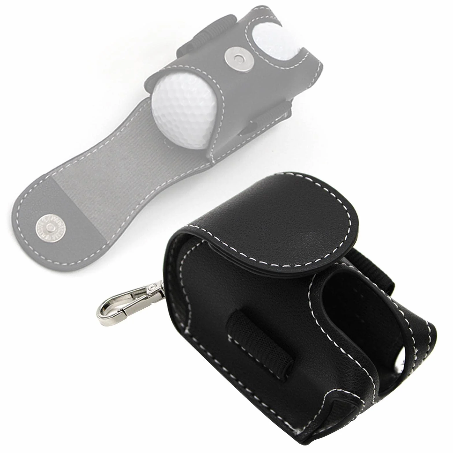 Pochette porte-balle de golf en cuir noir - Étui ceinture pour 2 balles et 4 tees