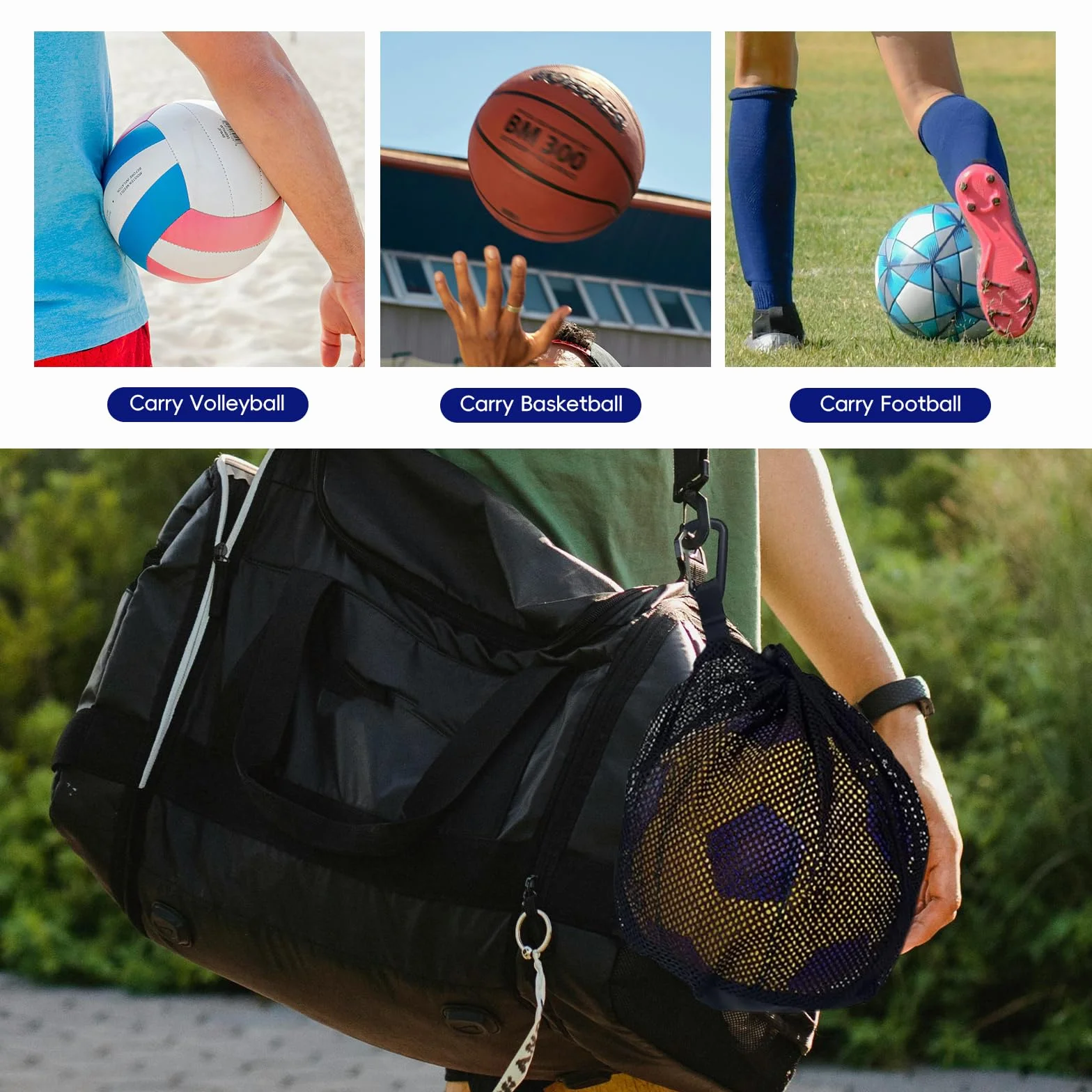 Sac à Ballon de Foot avec Pompe à Air – Filet Sportif Pliable pour Football Taille 5, Basket-Ball & Volley-Ball