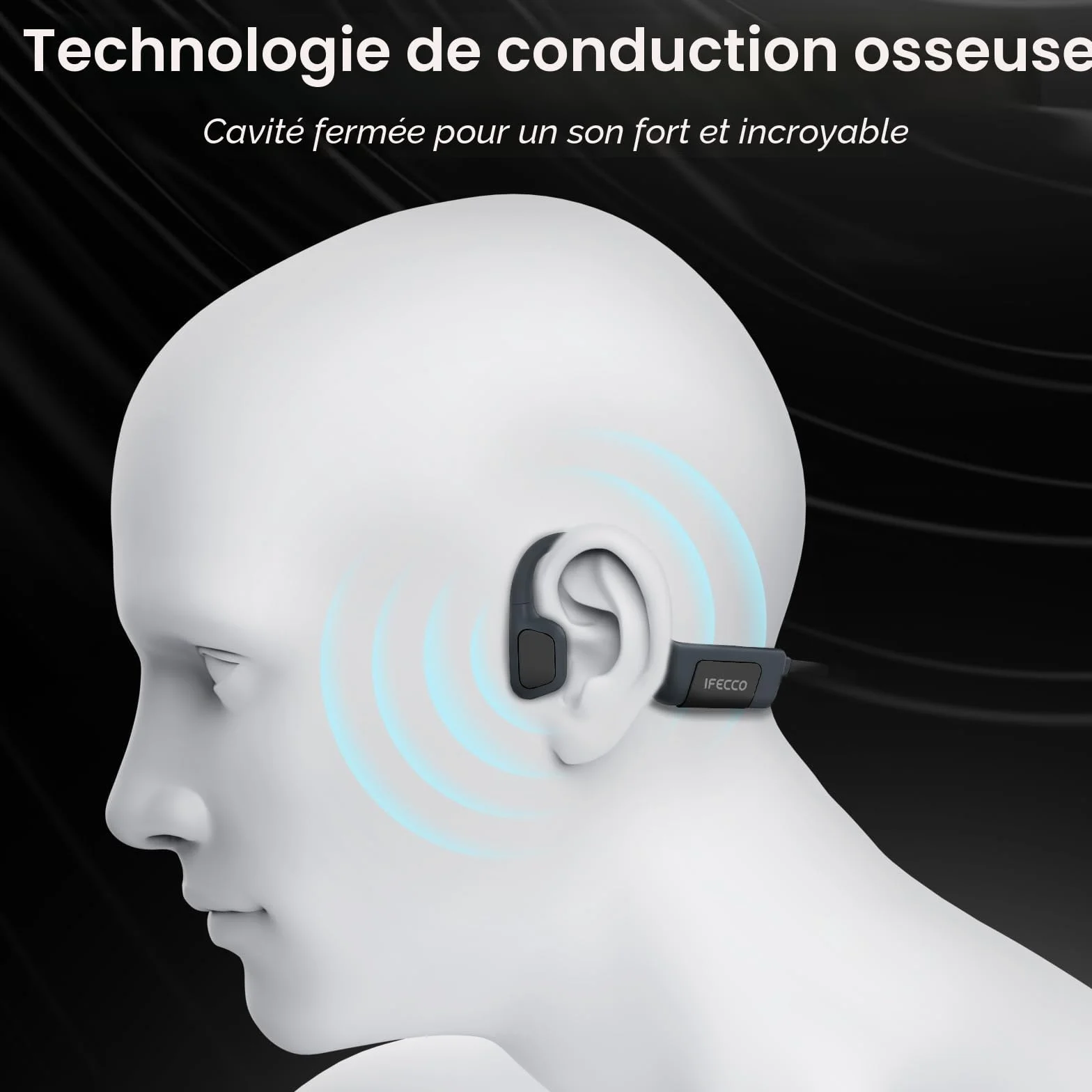 IFECCO Casque Conduction Osseuse Natation IP68 Bluetooth 5.4 Oreille Ouverte avec Micro Lecteur MP3 32 Go