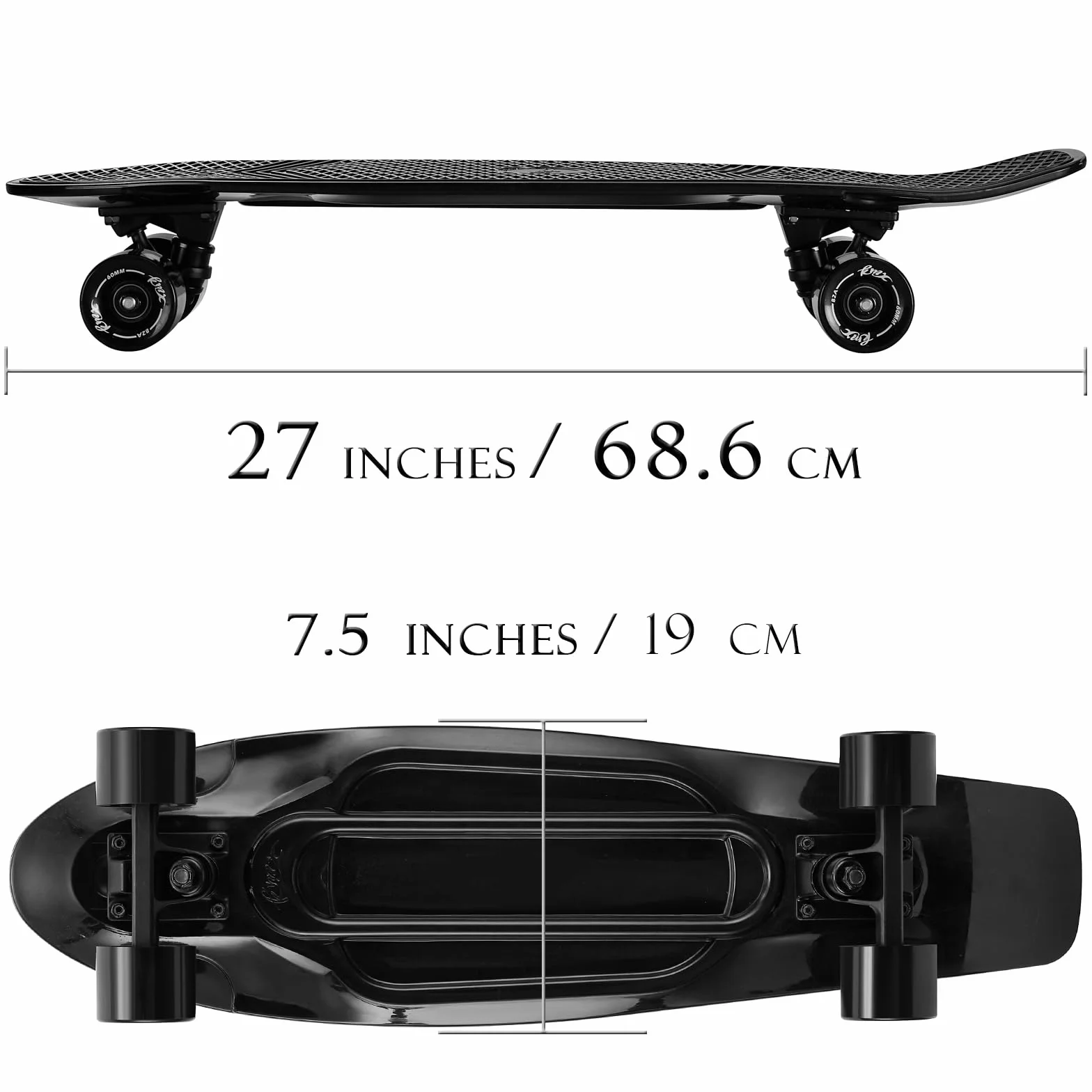 Skateboard Mini Cruiser Classique 22" 27" Roulements Lisses Roues PU 60mm Trucks Alliage Alu