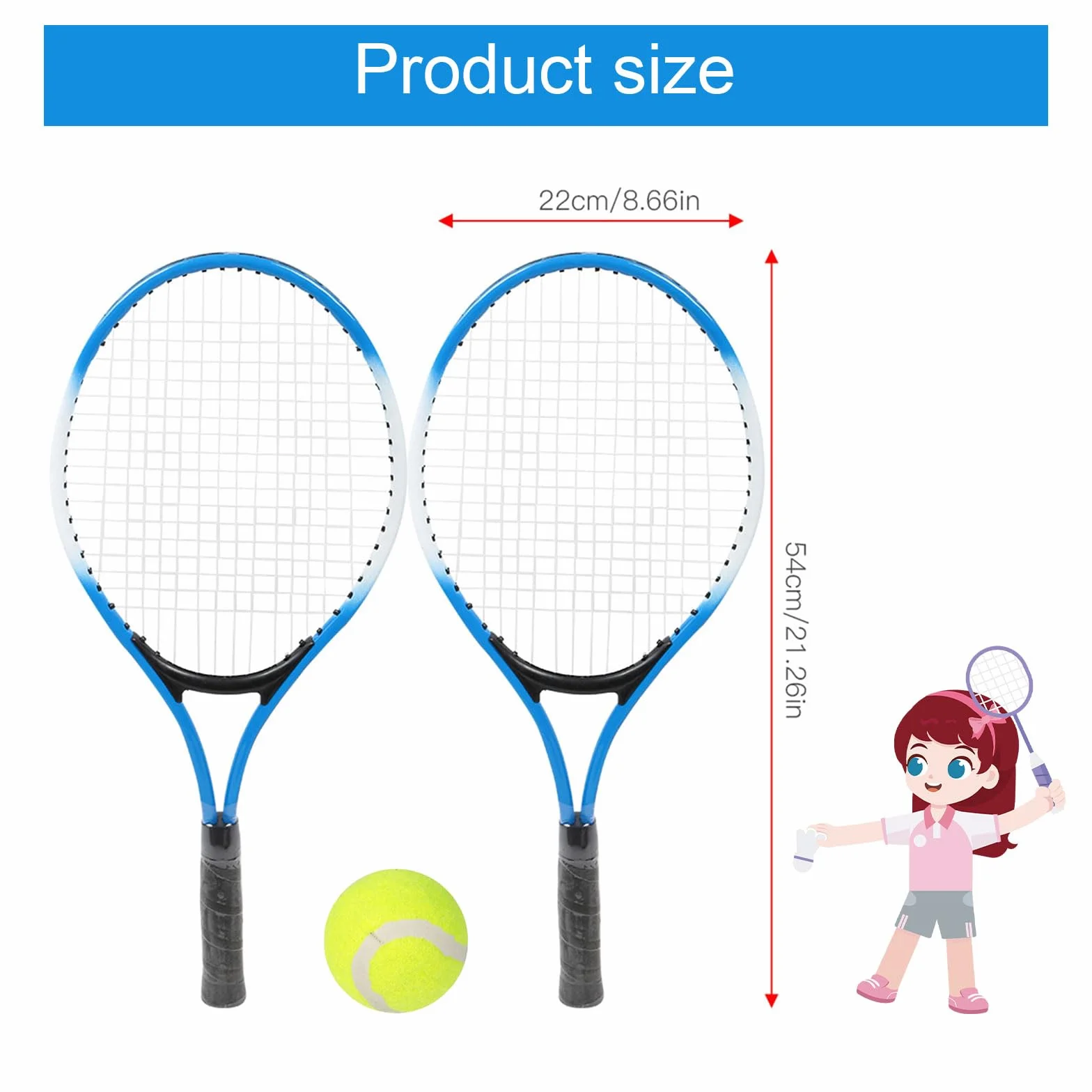 Raquette de Tennis Enfants Alliage de Fer Kit Démarrage Débutant avec Balle et Sac de Transport Bleu