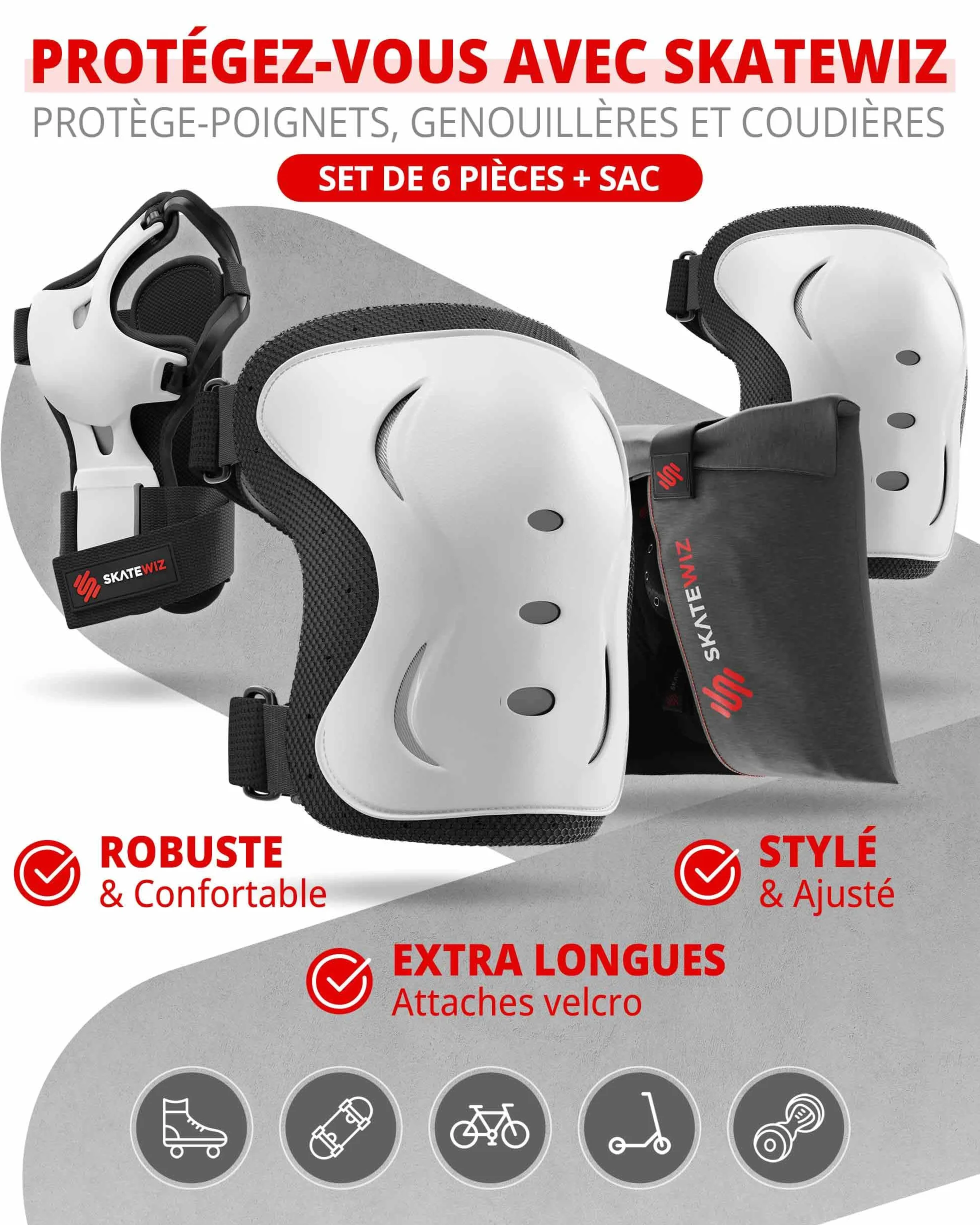 Kit de Protection Roller Enfant 6 pièces Genouillères Coudières Protège-Poignets