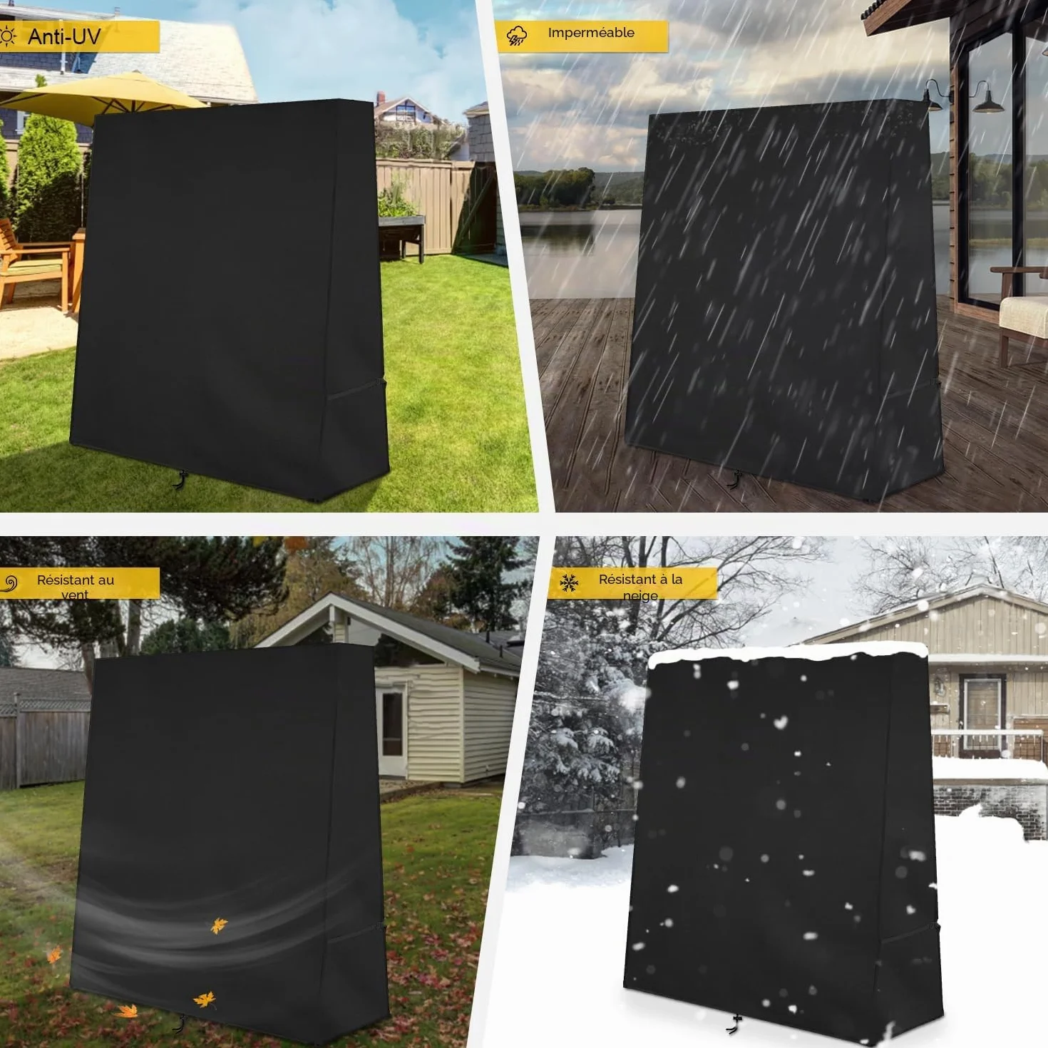 Dokon Housse de Protection Table de Ping Pong Exterieur Imperméable Tissu Oxford 420D 165x70x185cm Noir