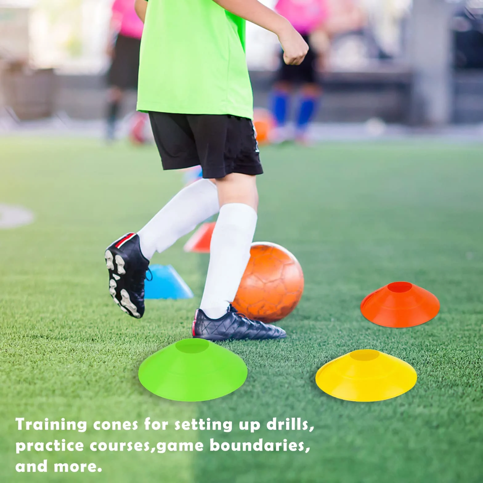 Plots De Marquage pour Football Cône Lot 50 Pcs Cônes Disque Entraînement avec Sangle Fixe Poche Filet 5 Couleurs