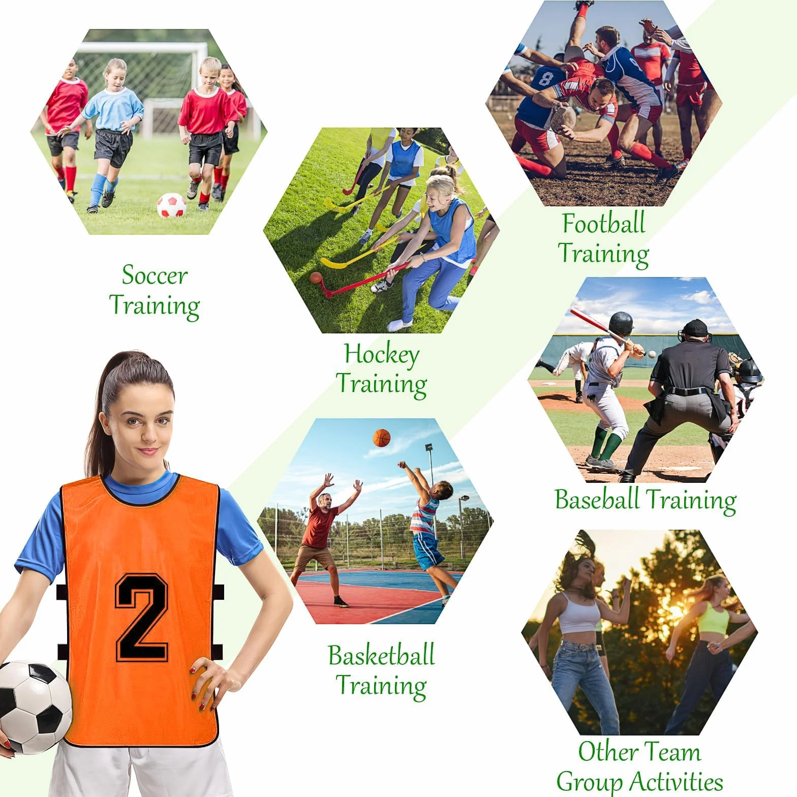 MSYU Lot de 12 gilets de football numérotés à séchage rapide pour adultes et jeunes, Orange/bleu foncé, XL