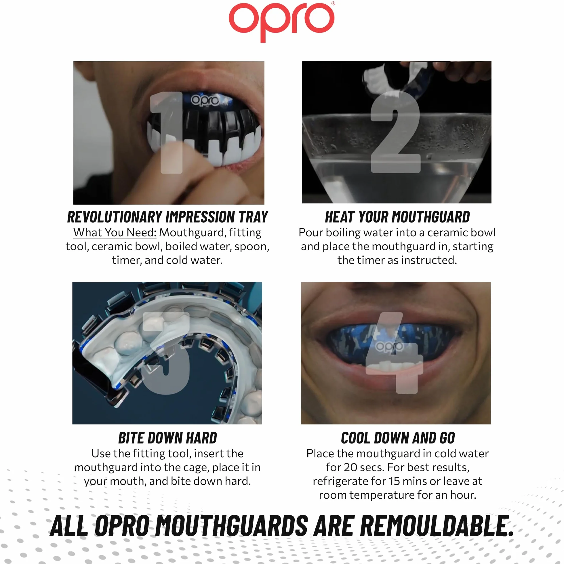 OPRO Protège-Dents Instant Custom-Fit Professionnel Adultes Enfants Boxe MMA Rugby Hockey Moulage Rapide