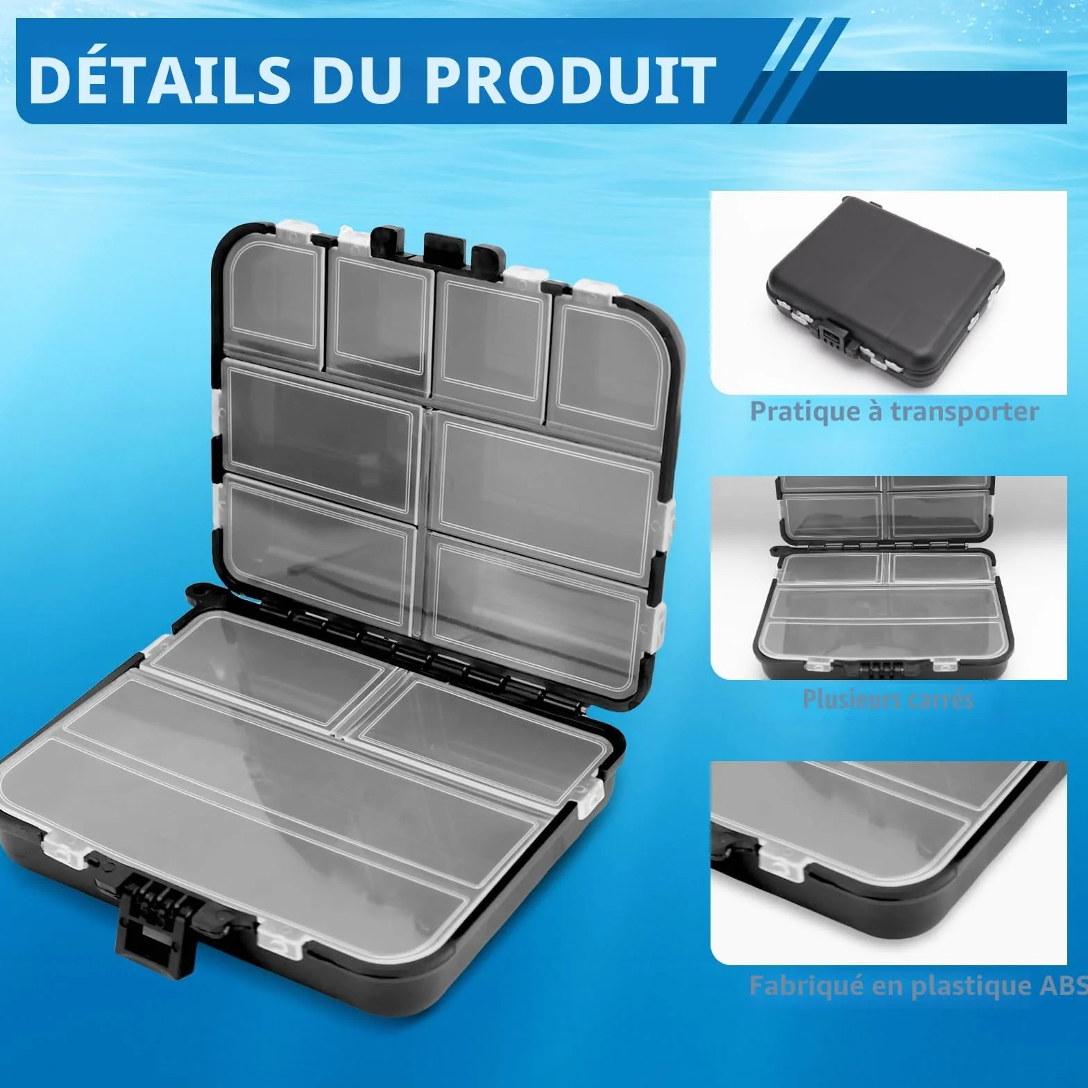 KOUHA 3 pcs Boîte de Pêche à Double Couche Transparent avec Dragonne pour Rangement des Leurres