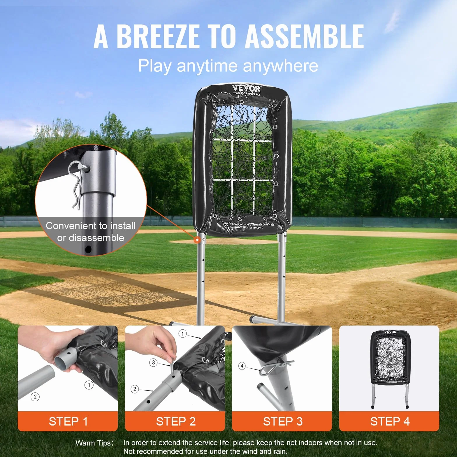 VEVOR Filet d'Entraînement Baseball Softball Pickleball 9 Trous 50,8 x 74 cm Portable Hauteur Réglable 3 Niveaux