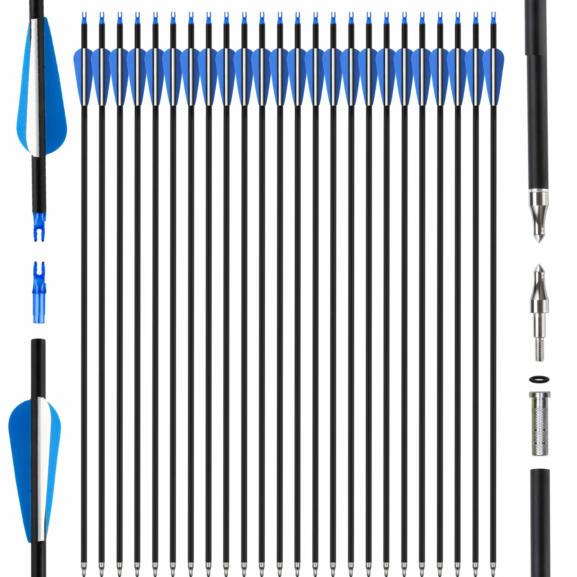 Flèches en Carbone Mixte 30 Pouces Lot de 24 pour Arc Classique Long Traditionnel Chasse Tir Cible Extérieur