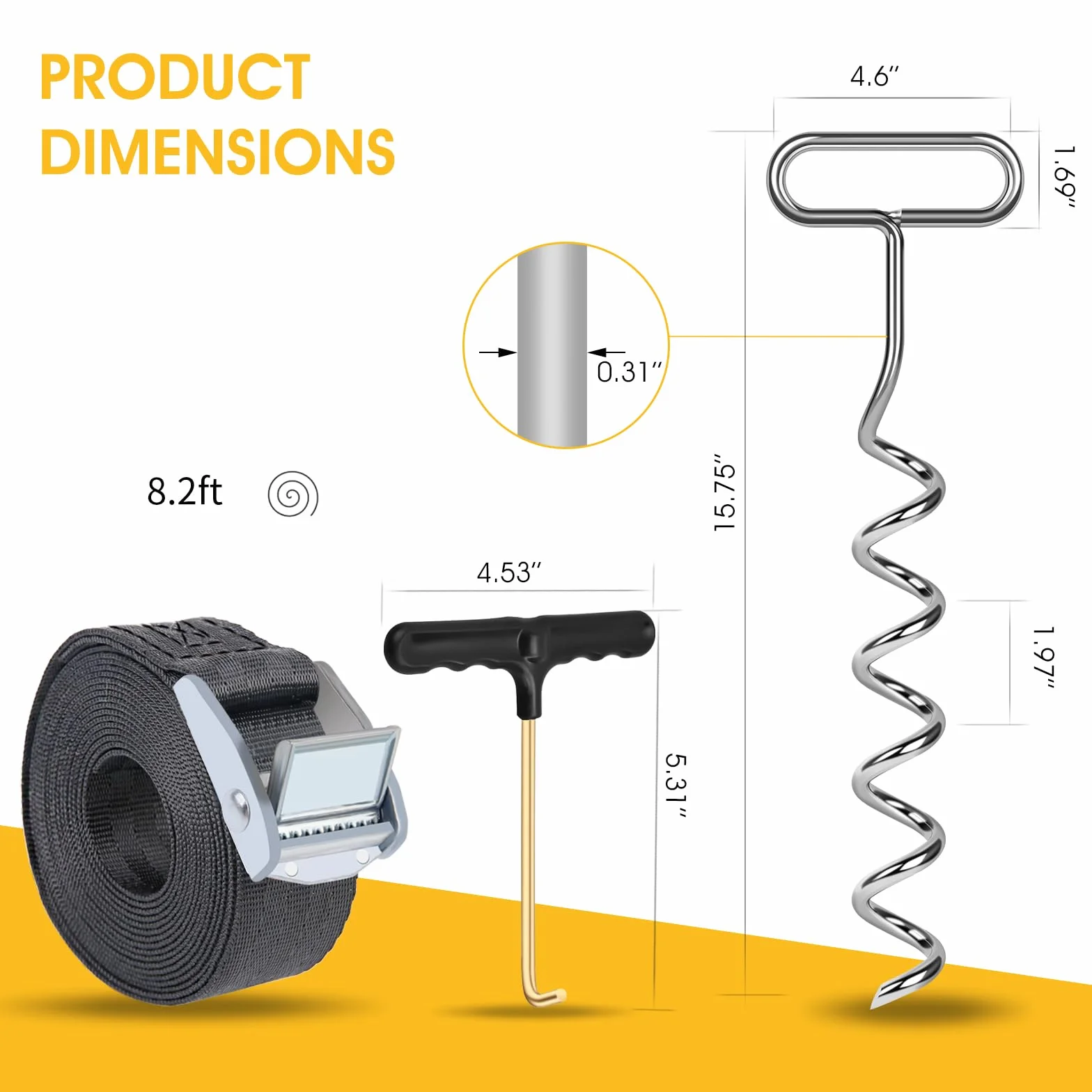 Kit d'ancrage au Sol 4 pièces pour Trampoline, Chevilles en Spirale Acier