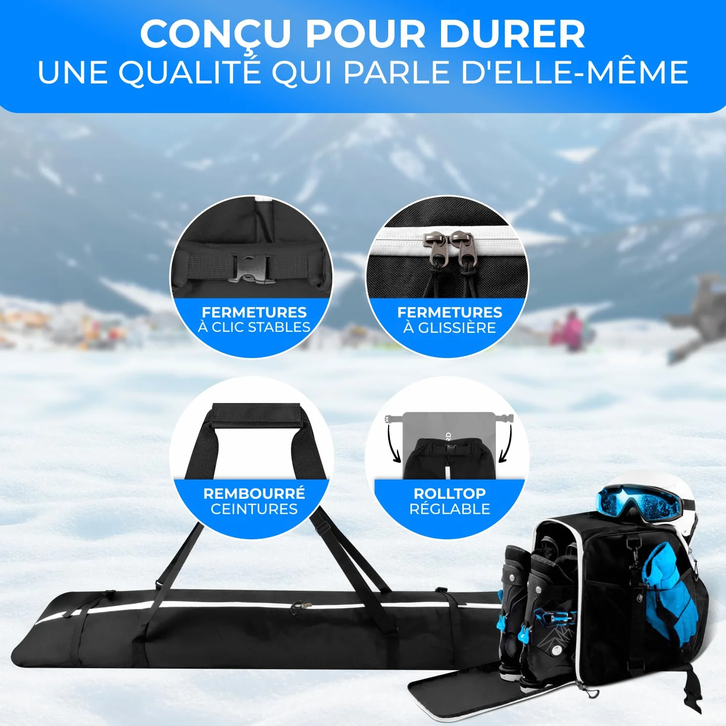 STYNGARD Sac à Chaussures de Ski avec Housse à Skis 140-200 cm 40 L Compartiment Casque Vancouver