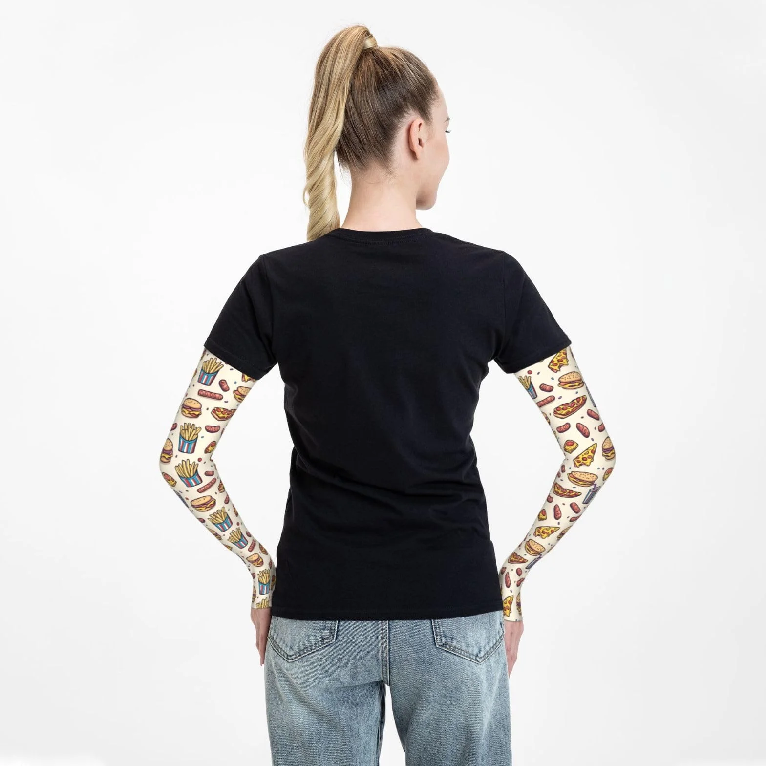 Manchons de bras imprimés protection solaire manches rafraîchissantes pour hamburger pizza frites volleyball homme femme