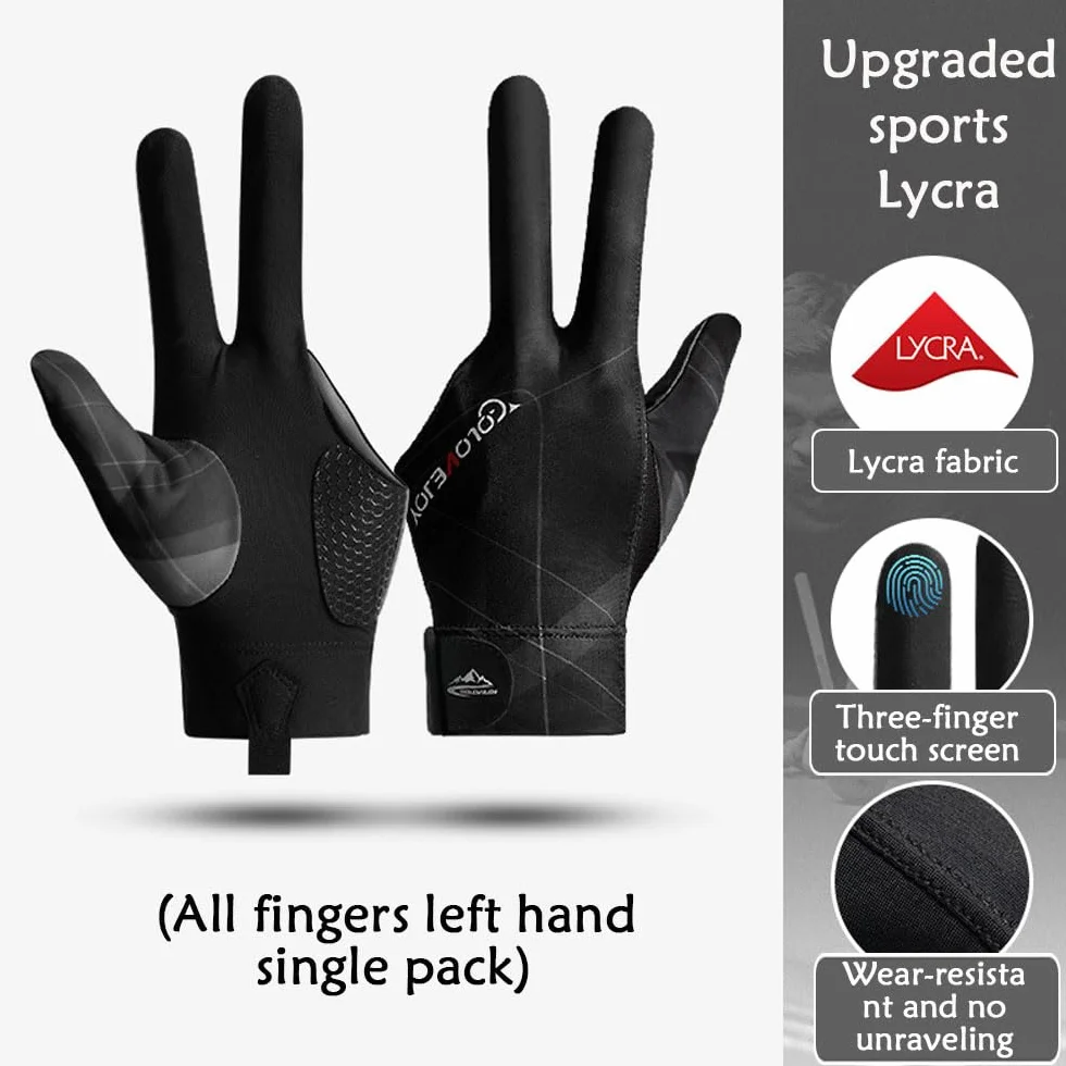 Gants de Billard Snooker à Trois Doigts Professionnel Main Gauche