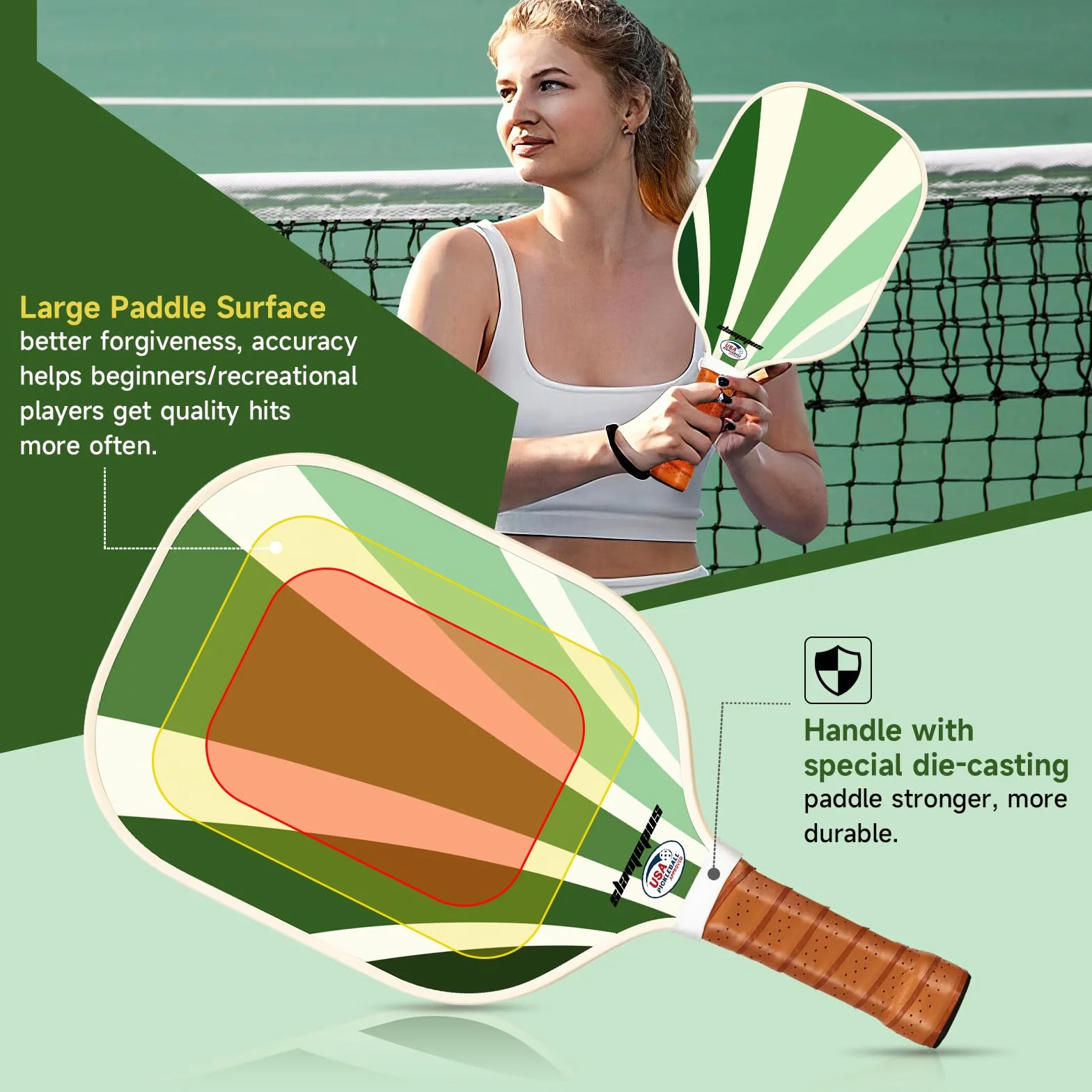Raquettes de Pickleball Set de 2 Approuvées USAPA Graphite Fibre de Verre pour Débutants avec Prise Ergonomique