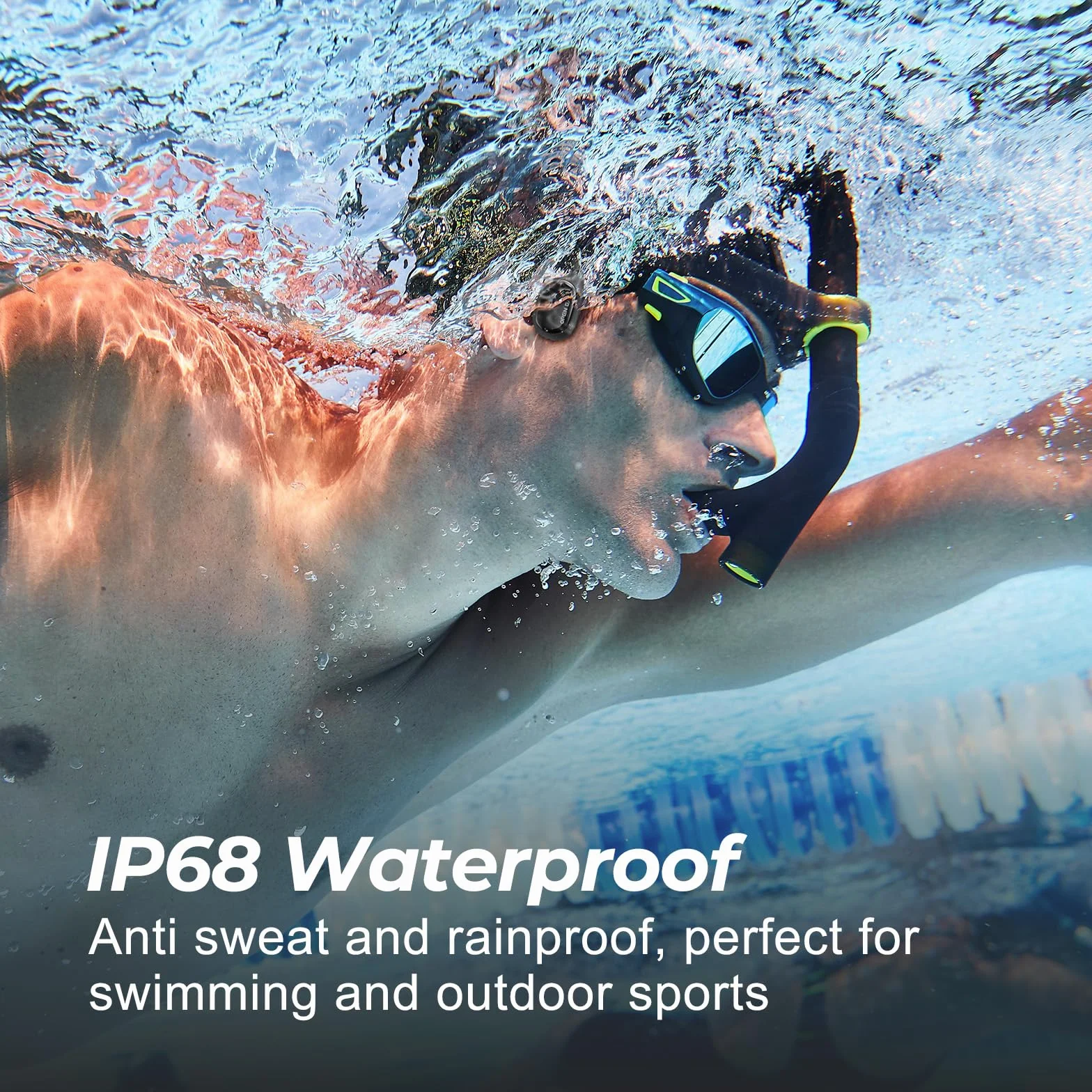 Écouteurs de natation Bluetooth 5.3 IP68 étanches avec microphone à conduction osseuse lecteur MP3 32 Go