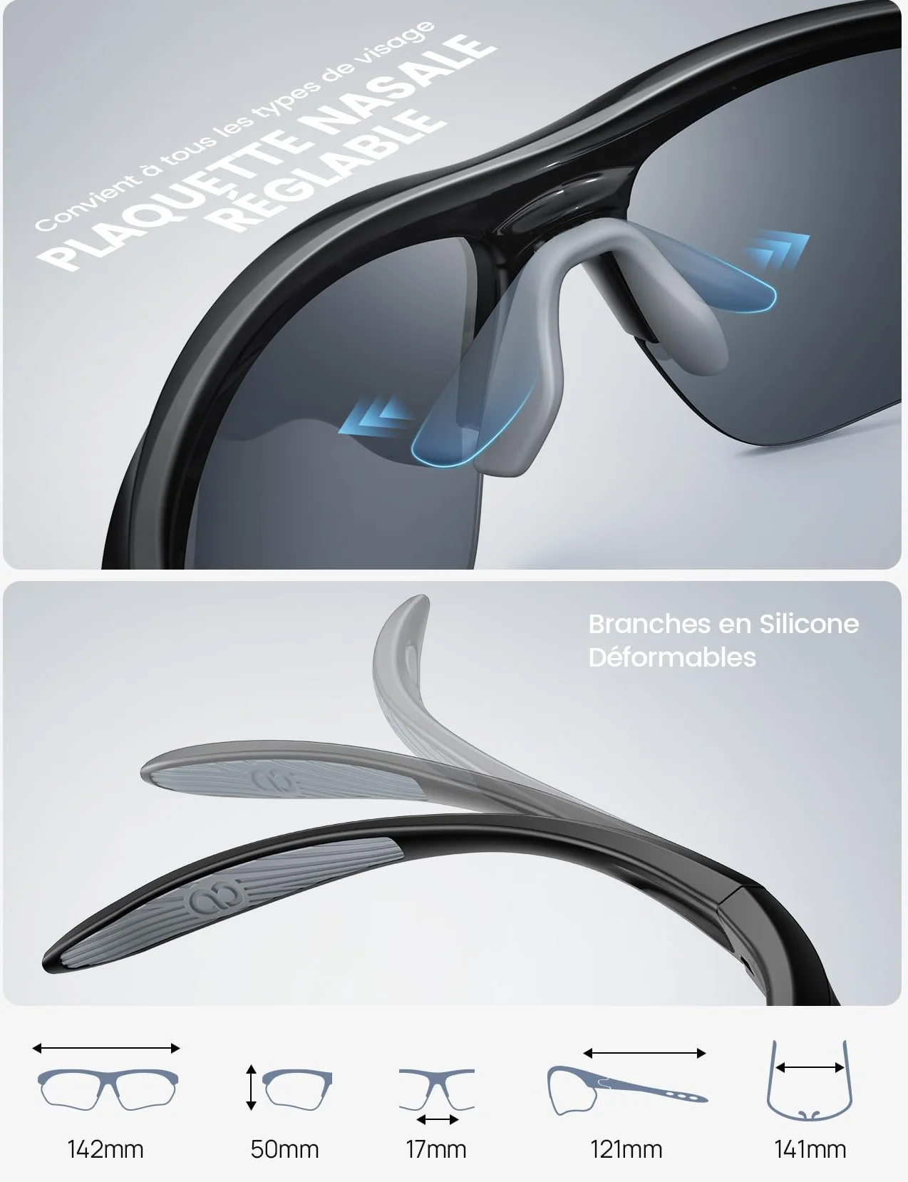 Lamicall Lunettes de Soleil Polarisées Cyclisme UV400 TR90 Protection Sport