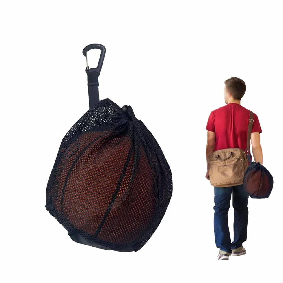 Sac en Maille Filet Grand Capacité pour Basketball Volleyball Football Noire