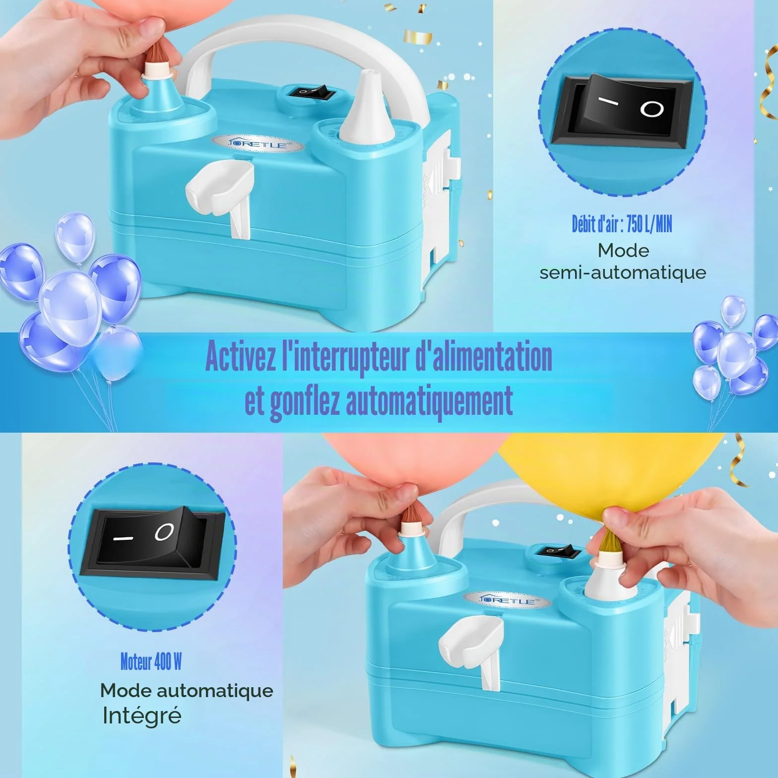 Pompe à Ballon Électrique Portable, Gonfleur avec Porte-Ballon et 2 Buses