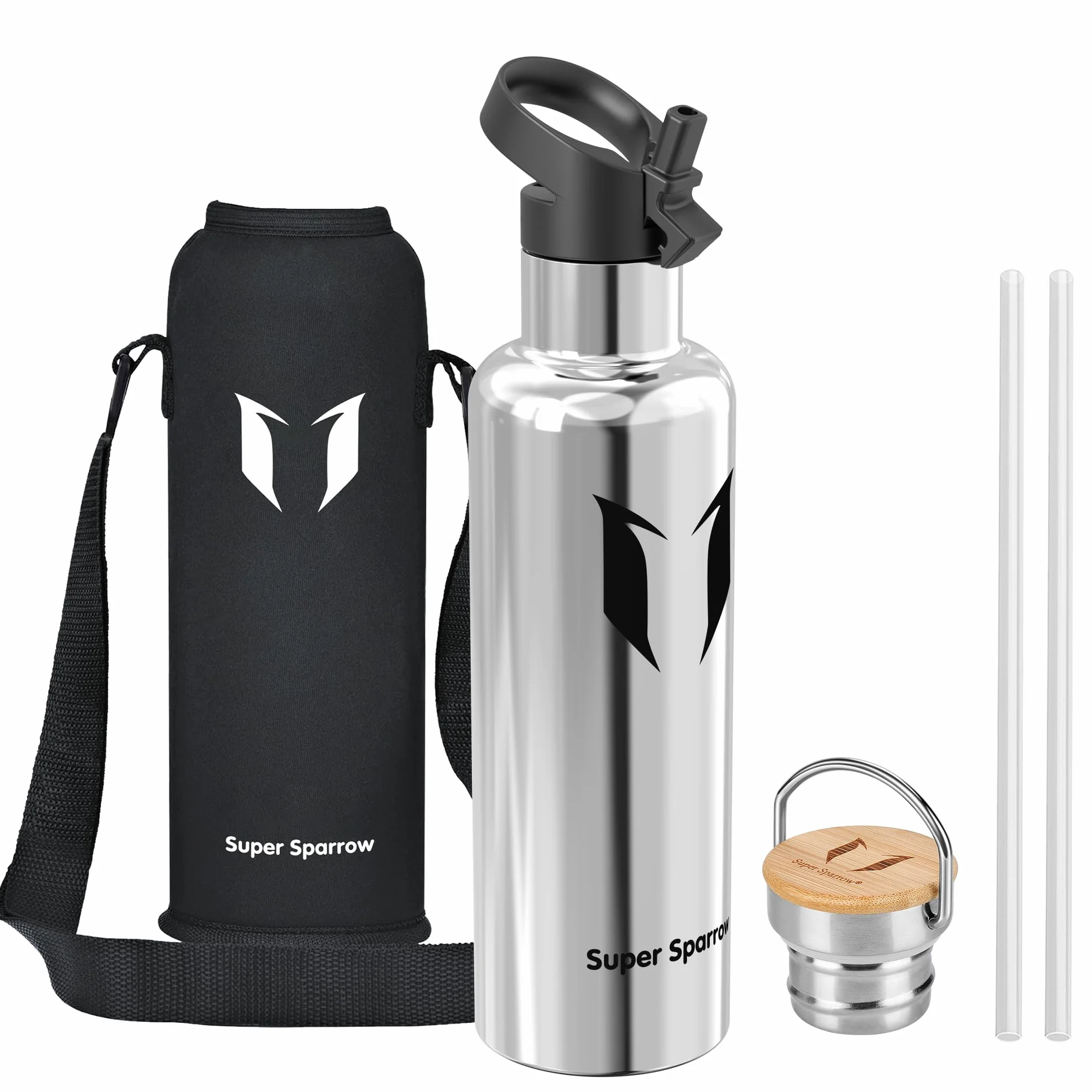 Gourde Isotherme INOX 500ml 750ml 1L Étanche Sport sans BPA avec 2 Bouchons