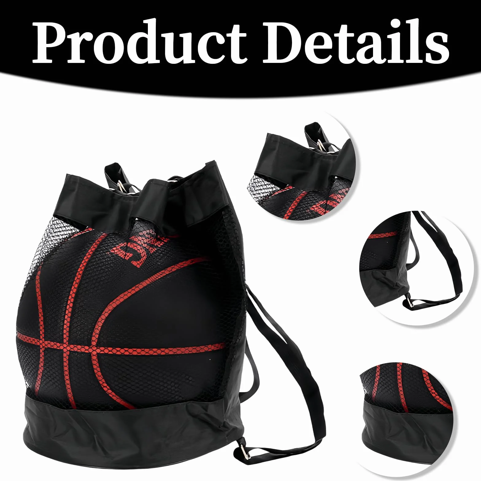 Lot de 2 sacs de basket-ball - Sac de ballon avec cordon de serrage - Sac en filet portable grande capacité