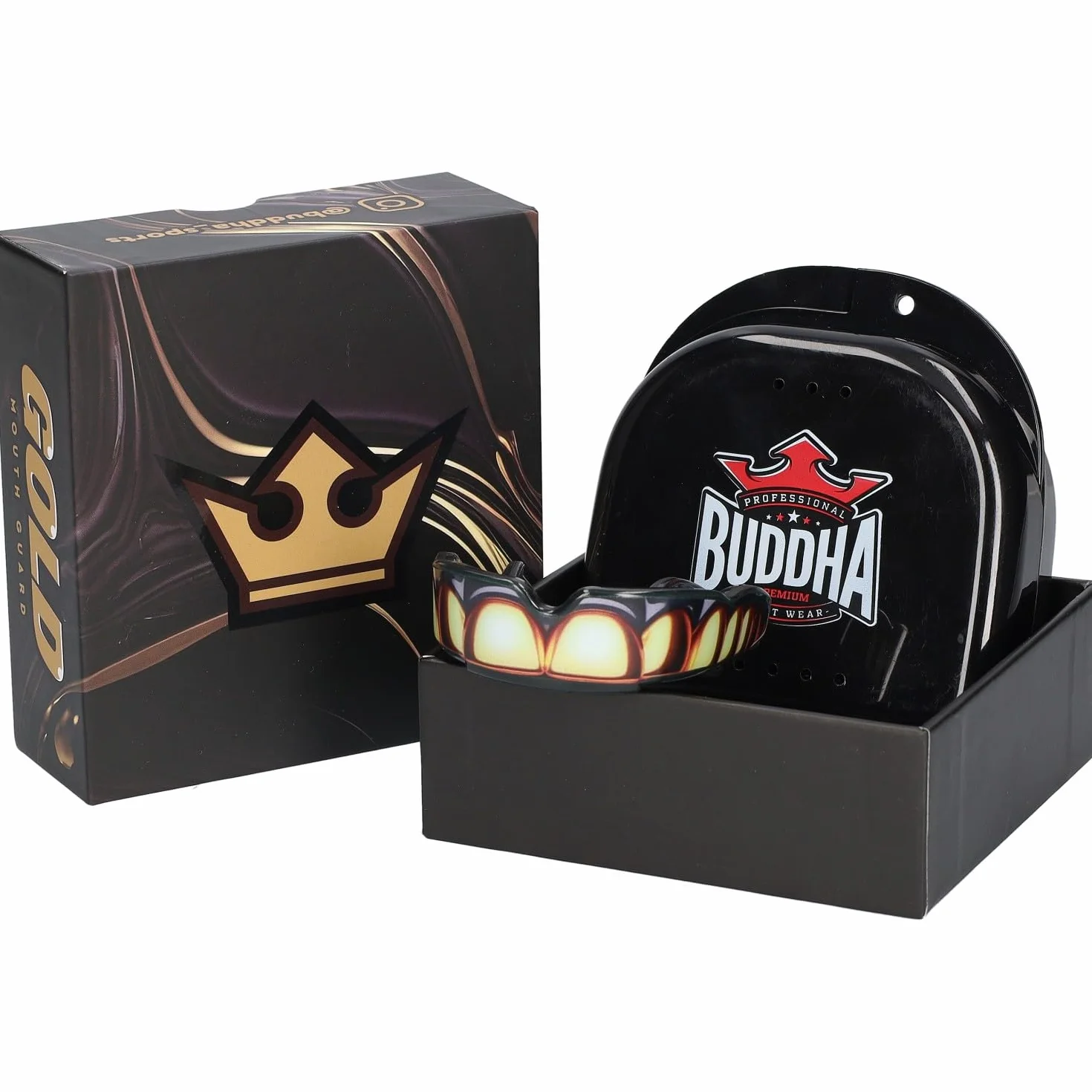 Protège-dents BUDDHA FIGHT WEAR pour sports de contact rugby MMA kickboxing judo hockey boxe noir-or adultes enfants 12+