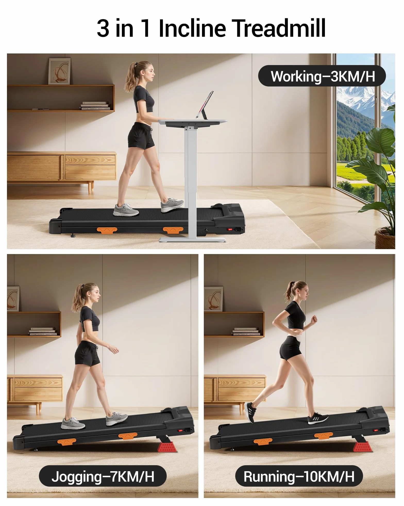 Tapis de Course LONTEK 3.0HP Inclinable 16% 10km/h avec Affichage LED et Télécommande pour Maison et Bureau 136kg