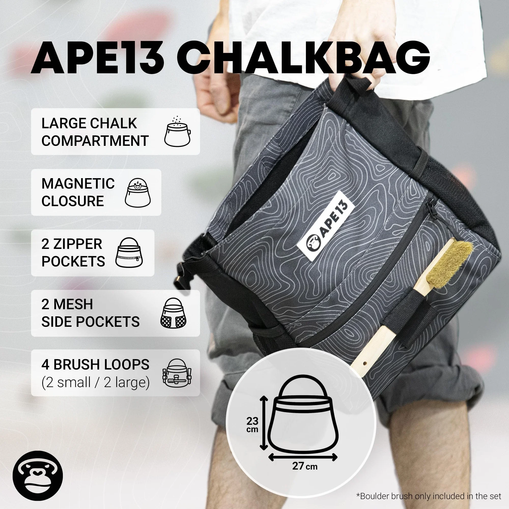 Lot de Chalkbag Sac à Chalque Brosse Boulder Craie Ensemble Individuel Cadeau Escalade