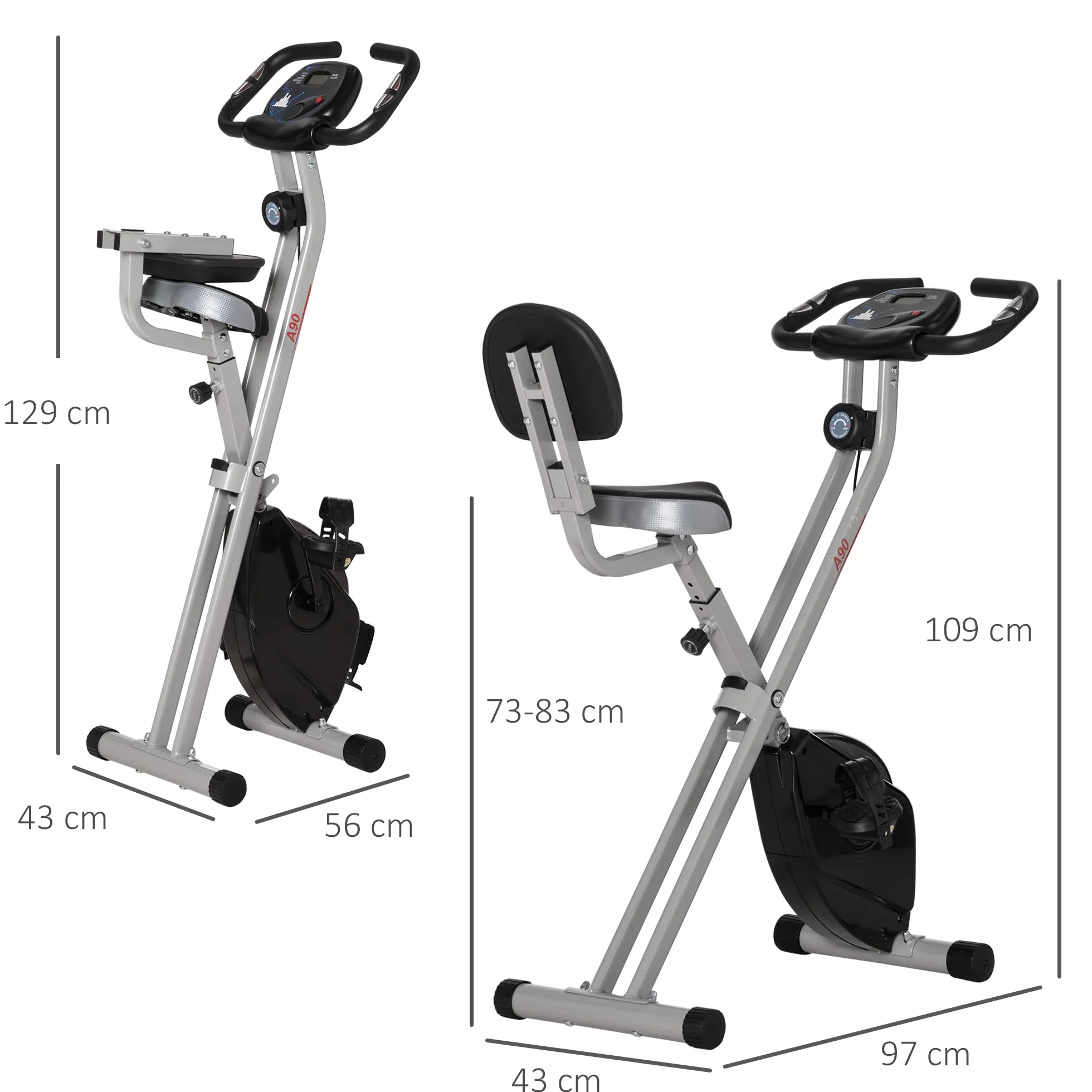 HOMCOM Vélo d'Appartement Magnétique Pliable avec 8 Niveaux de Résistance, Capteur de Pouls - Home Trainer Silencieux