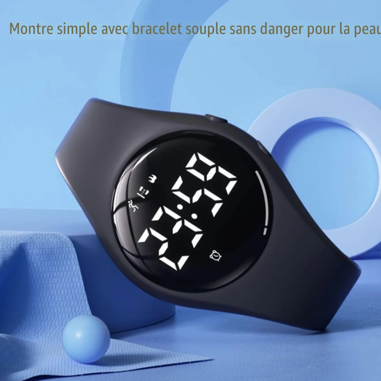 Montre Connectée Podomètre Rechargeable IP68 Etanche 20 Jours Batterie 3 Réveils Enfants Numérique
