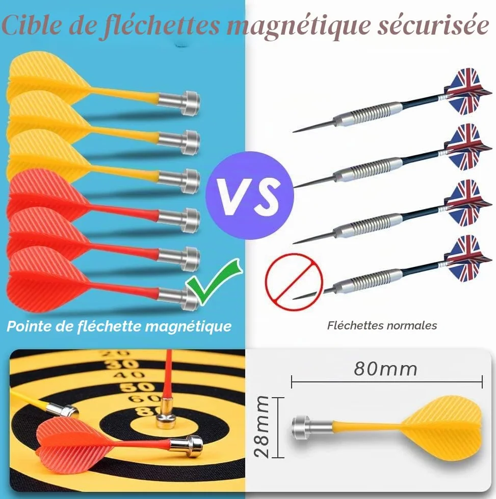 Magnétique Cible de Fléchette Ø38cm - Jeu de Fléchettes Sécurisé pour Enfants et Adultes
