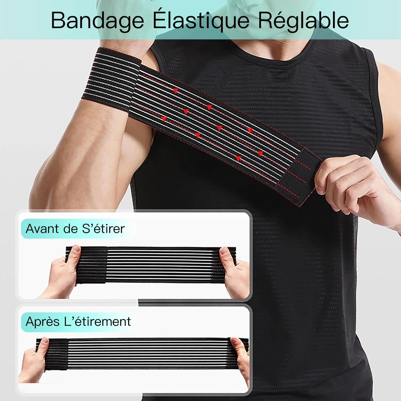 Protège-Poignet Respirant Élastique Ajustable en Polyester pour Tennis, Gym, Fitness Homme et Femme