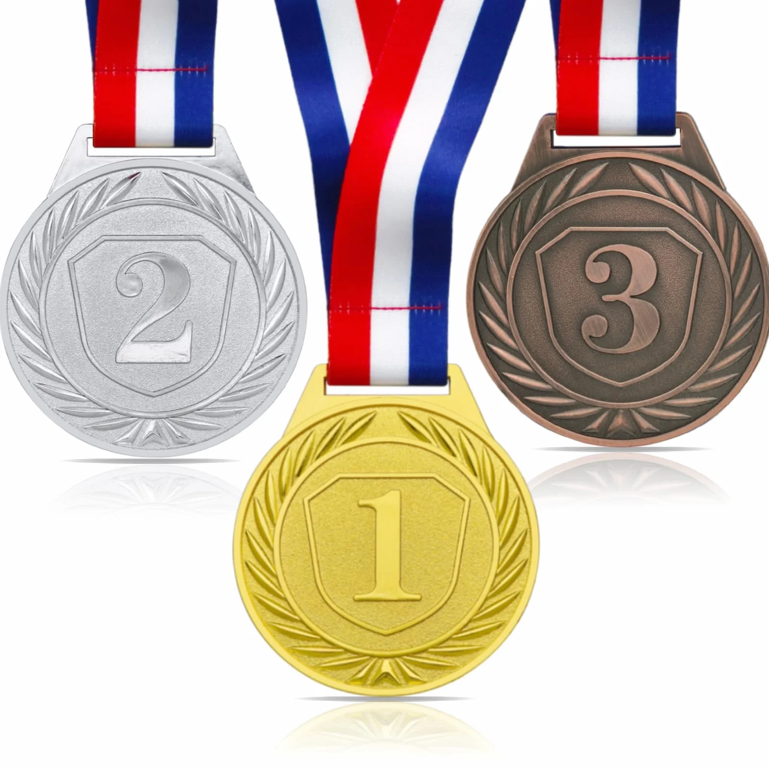 Donrime 3 Pièces Médaille pour Enfants 6.5CM Or Argent Bronze Médaille en Métal avec Ruban