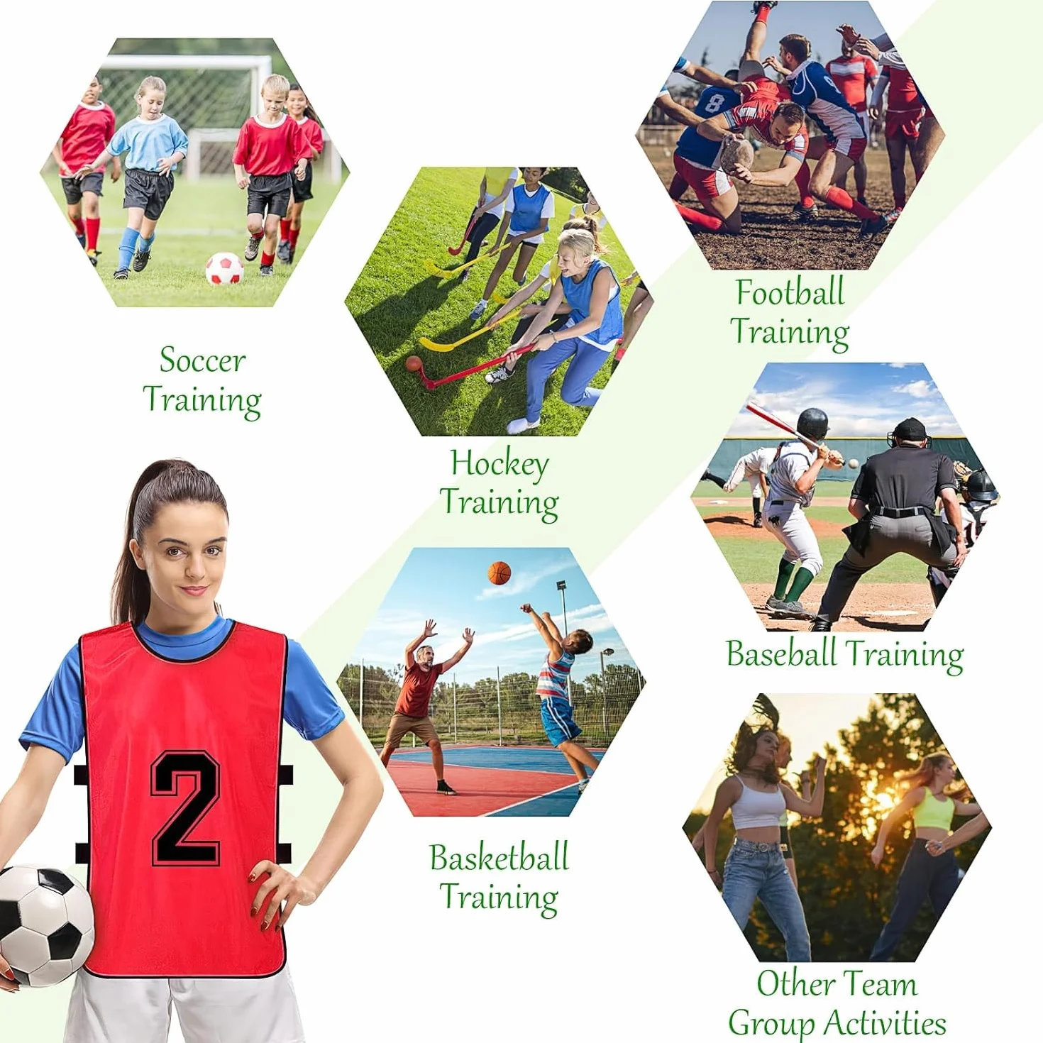 Gilet d'entraînement pour combat Football Basketball Dossards réversibles numérotés 24 pièces