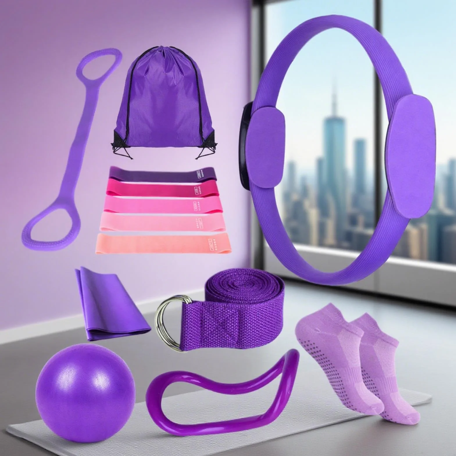Kit Pilates Maison, Ensemble Yoga Pilate Femme, Accessoires Gymnase Domicile Stabilité Flexibilité Force