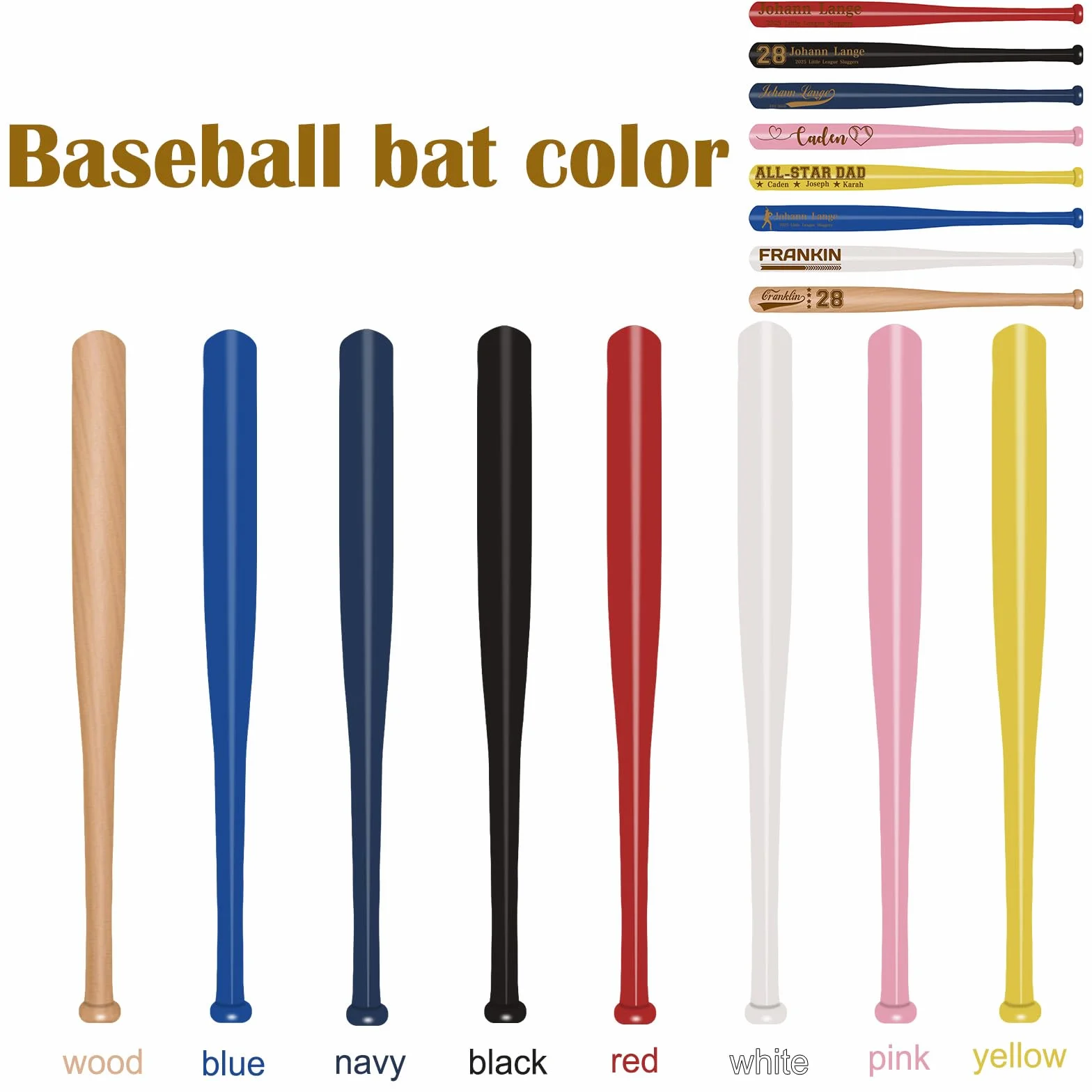 Mini battes de baseball personnalisées en bois 45,7 cm Tee Ball Entraîneur