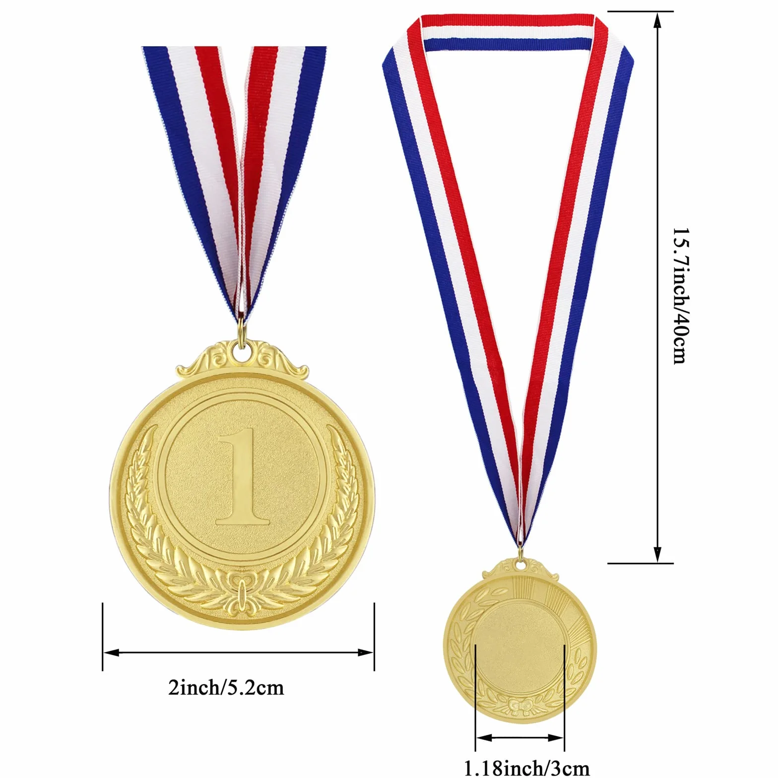 Médailles pour Enfants, 12 Pièces Médailles en Métal Doré Style Olympique avec Rubans, Prix Sportif, Jeux Compétition