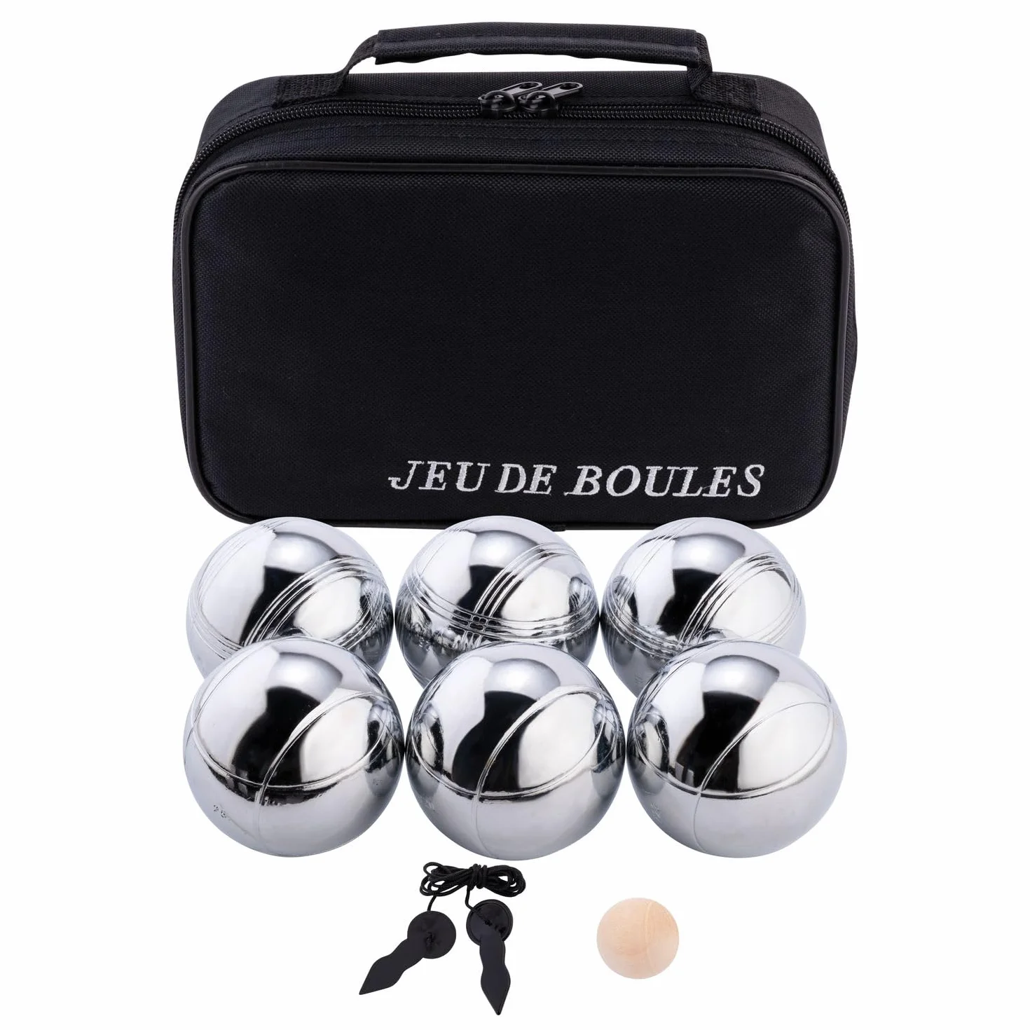 Sacoche de 6 boules de pétanques chromées - jeu d'adresse plein air