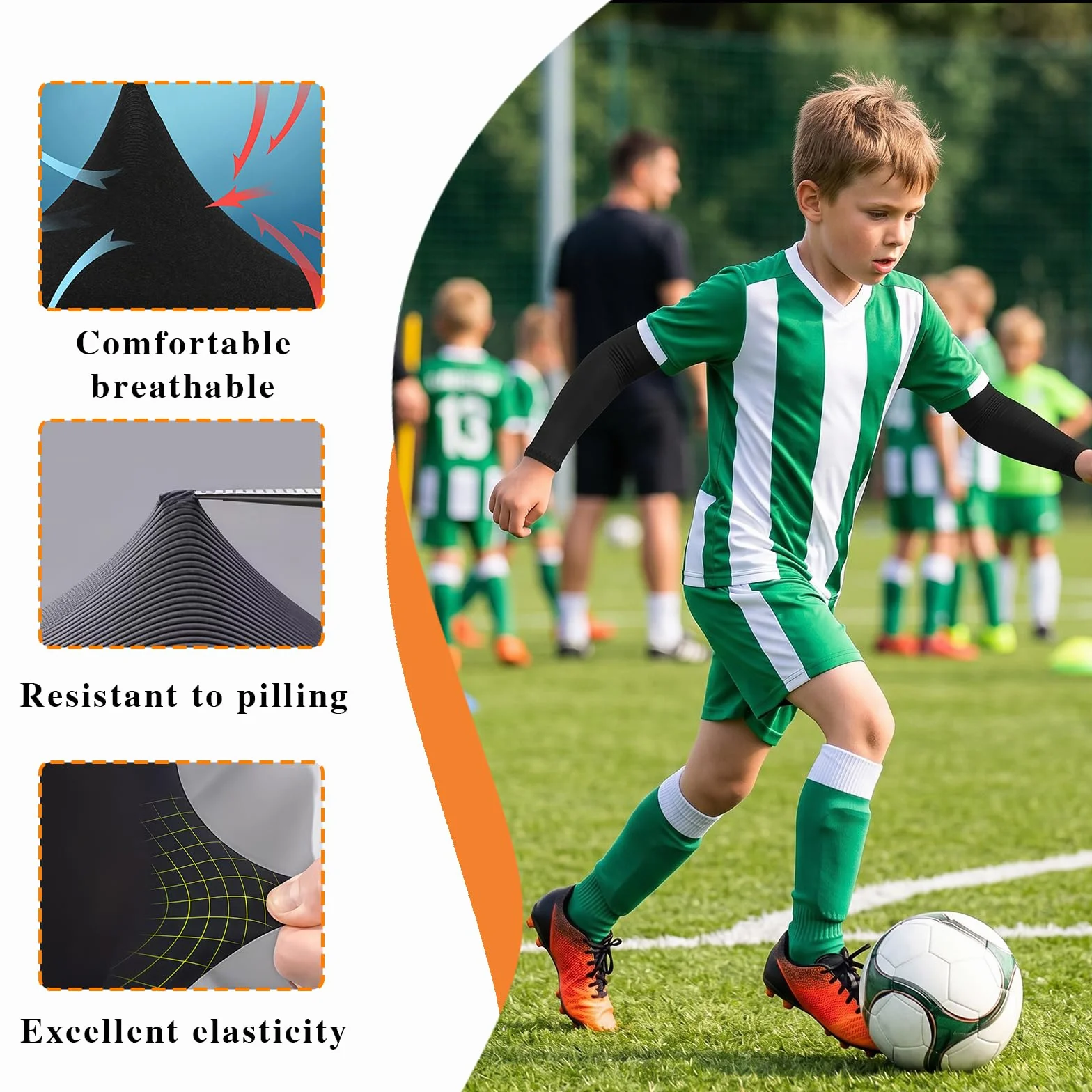Lot de 4 paires de manchons enfant Protection UV sport basket-ball volley-ball football élastiques 4-12 ans