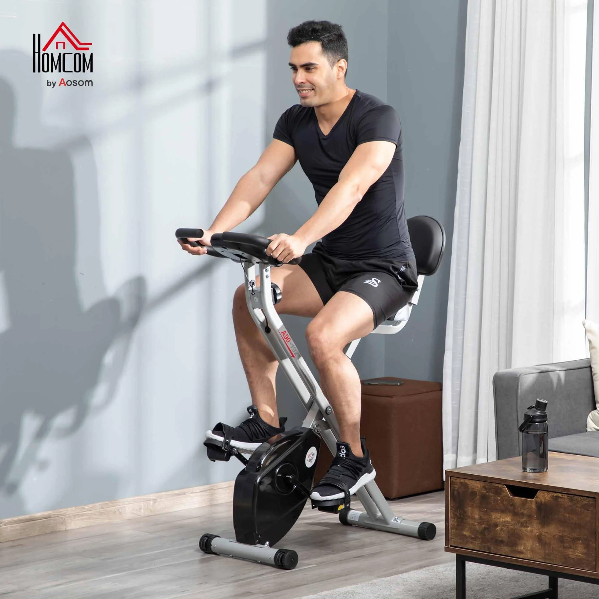 HOMCOM Vélo d'Appartement Magnétique Pliable avec 8 Niveaux de Résistance, Capteur de Pouls - Home Trainer Silencieux