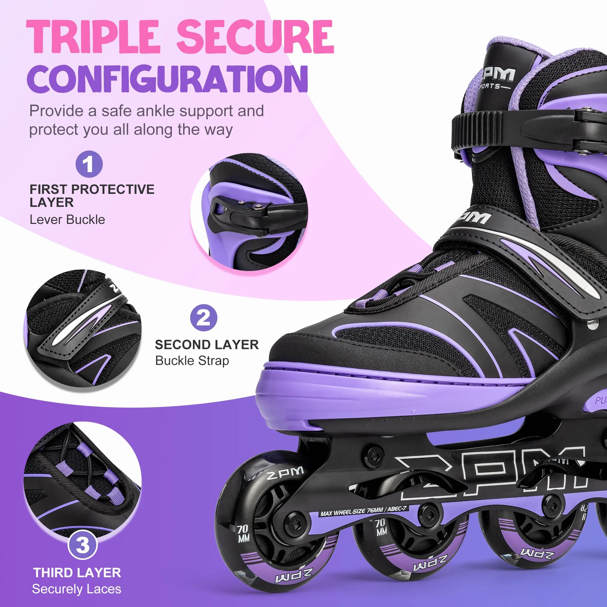 Patins en Ligne réglables pour Enfants 2PM SPORTS Patins à roulettes Légères Débutants