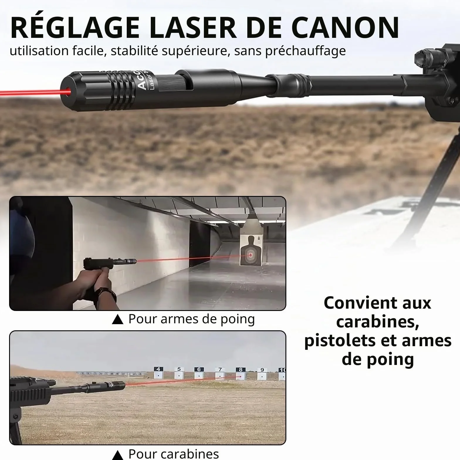 Kit Professionnel de Visée d'Alésage Bore Sighter, Compatible Calibres .22 à .50, Alliage d'Aluminium Brossé Noir