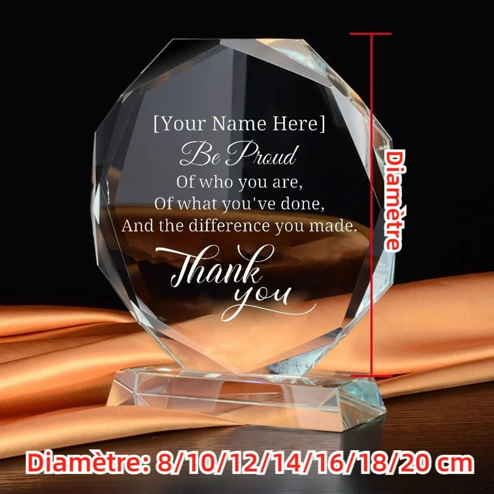 Trophée en Cristal Personnalisé avec Logo Photo Texte, Verre Personnalisable, Plaques Événements Entreprise