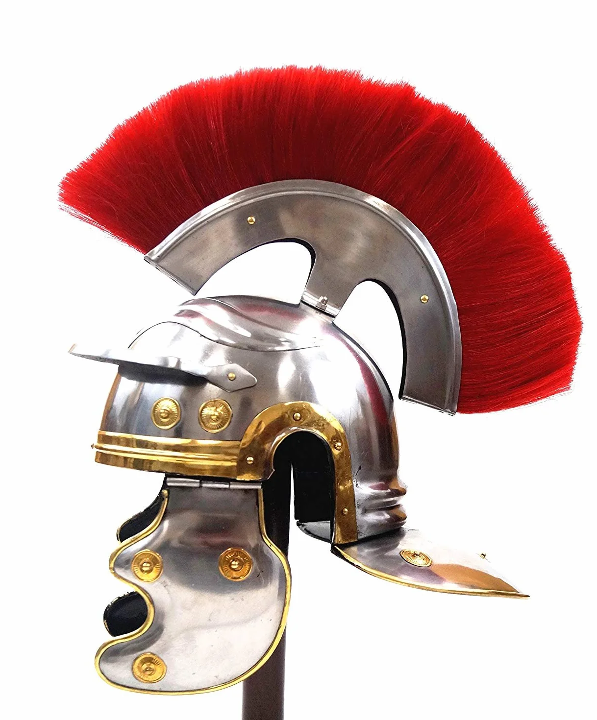 Casque centurion romain médiéval avec blindé de gladiateur plume rouge Halloween