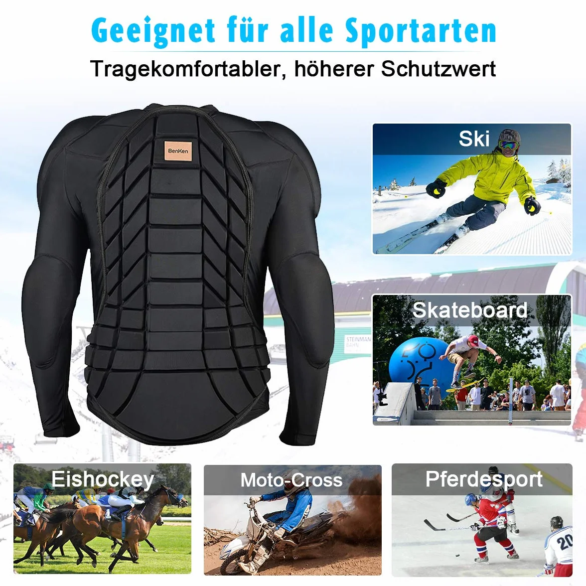 BenKen Chemise Protectrice Équipement Protection pour Ski Snowboard Moto Enduro